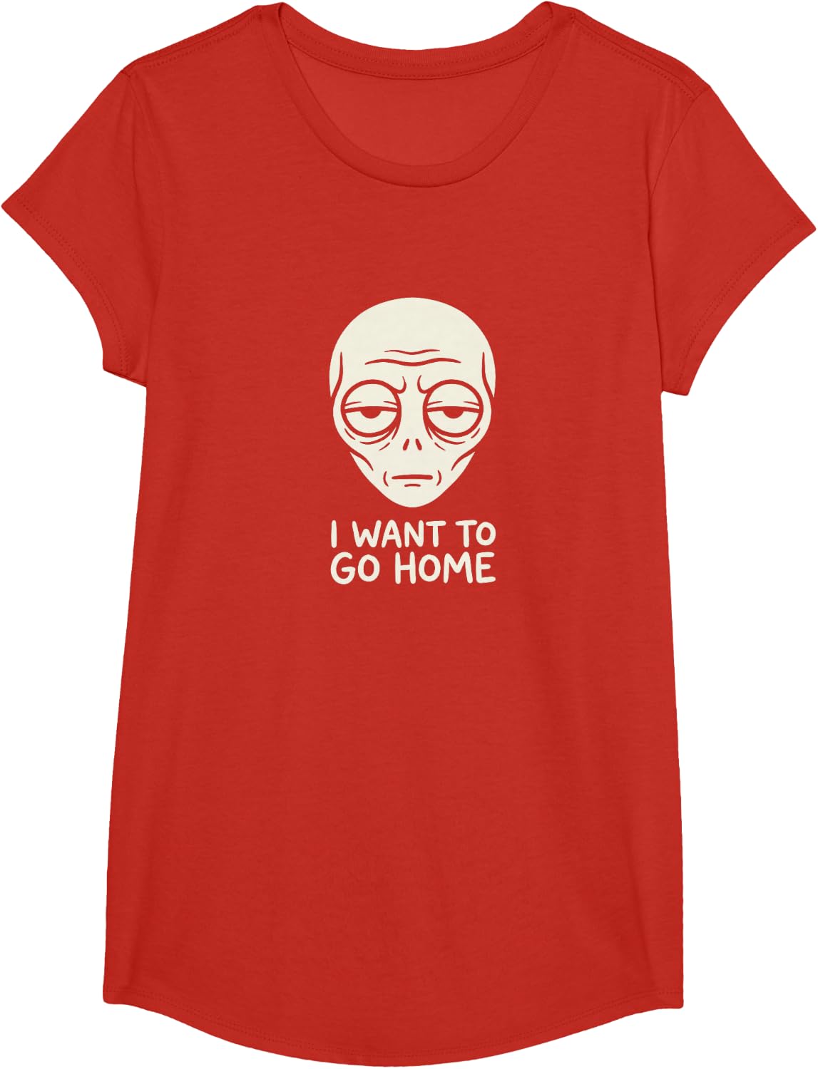 I Want to Go Home Funny Sarcastic Introvert Alien T-Shirt - Girls Red