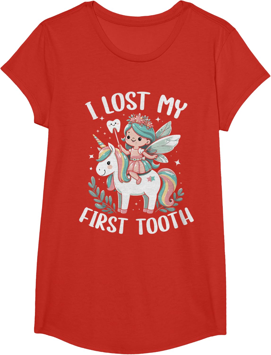 I Lost My First Tooth Funny Unicorn Tooth Fairy T-Shirt - Girls Red