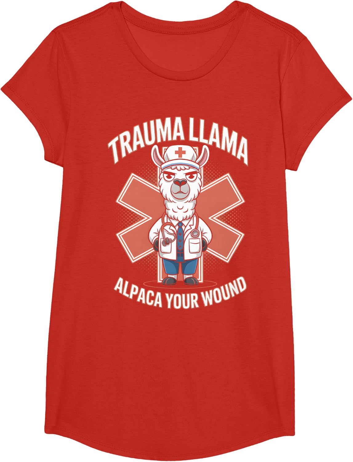 Trauma Llama Alpaca Your Wound EMT Funny Llama Medic EMS T-Shirt - Girls Red