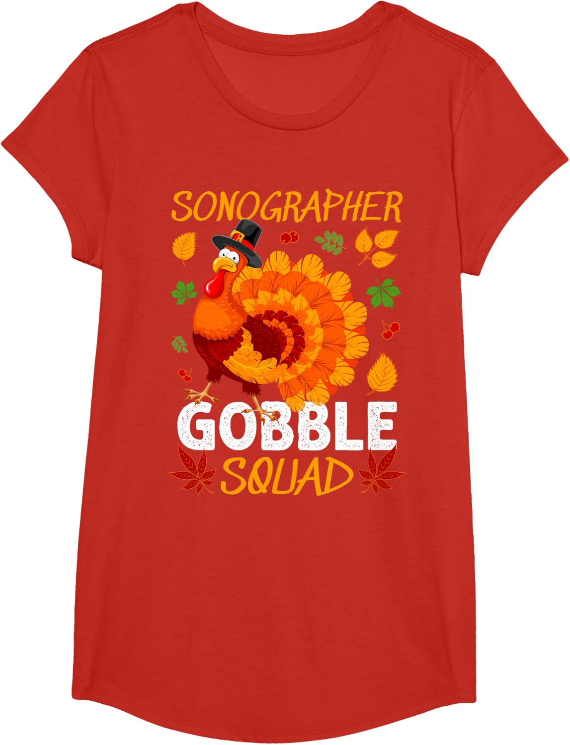 Sonographer Gobble Squad Thanksgiving Turkey T-Shirt - Girls Red
