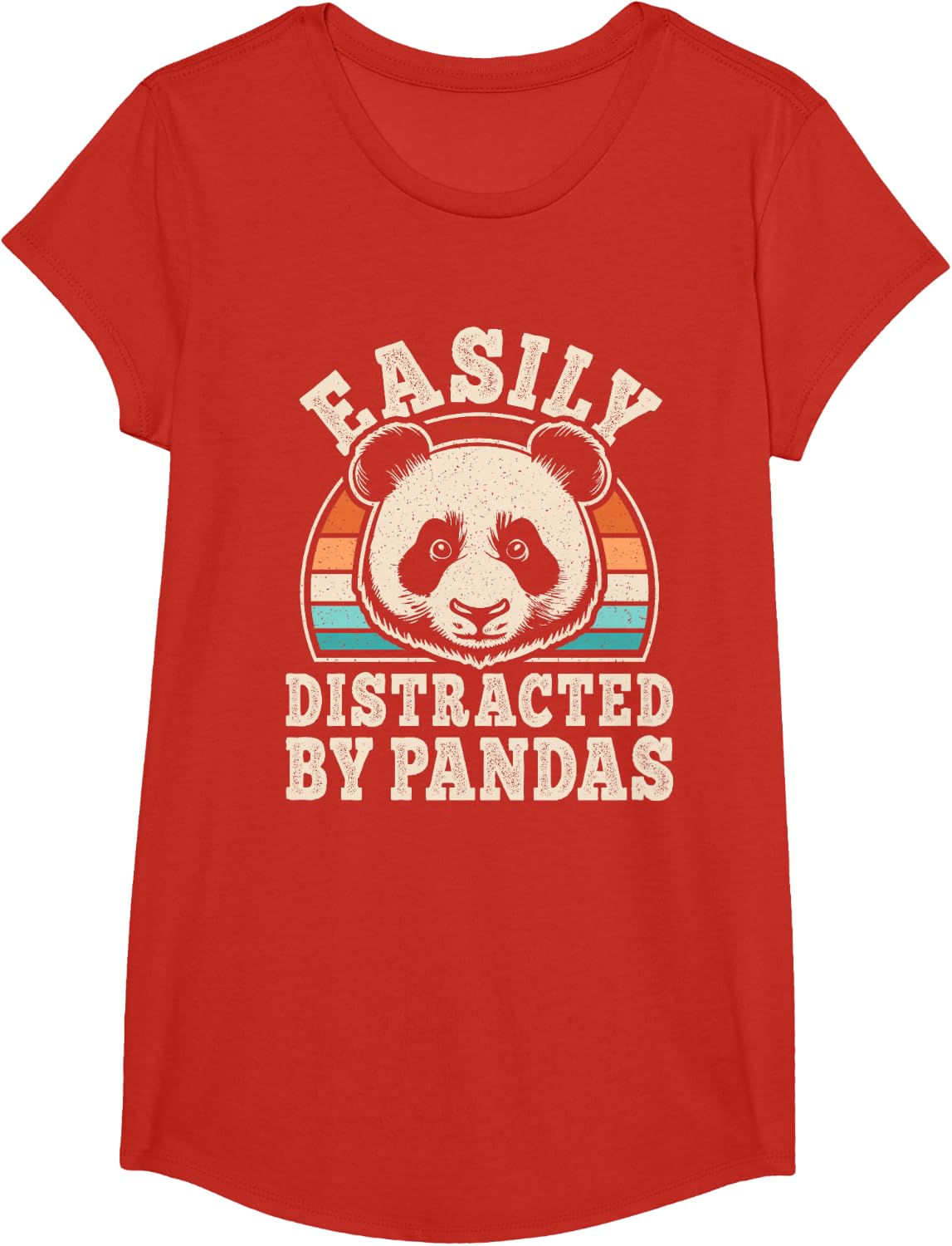 Easily Distracted By Pandas Retro Panda Men Women T-Shirt - Girls Red