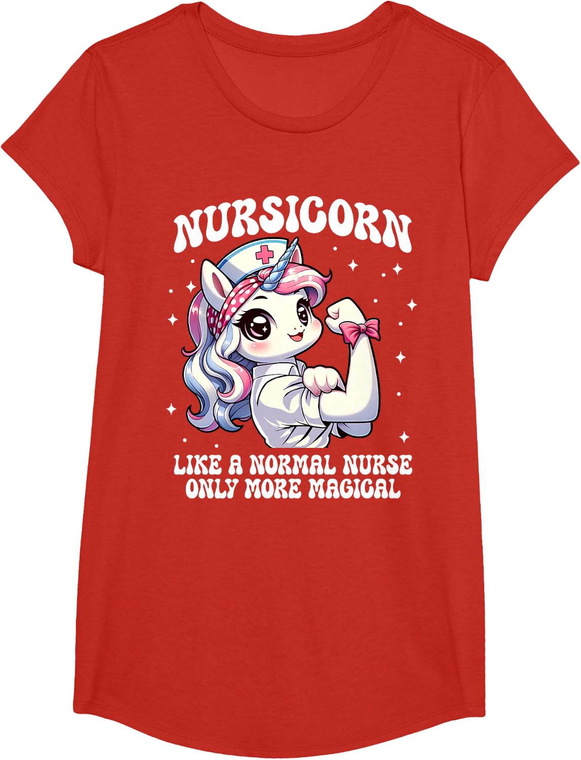 Funny Unicorn Nurse Nursicorn Rainbow Nursing Student T-Shirt - Girls Red