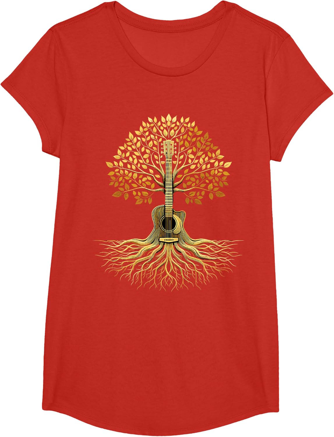 Acoustic Guitar Tree Guitar Player Guitarist T-Shirt - Girls Red