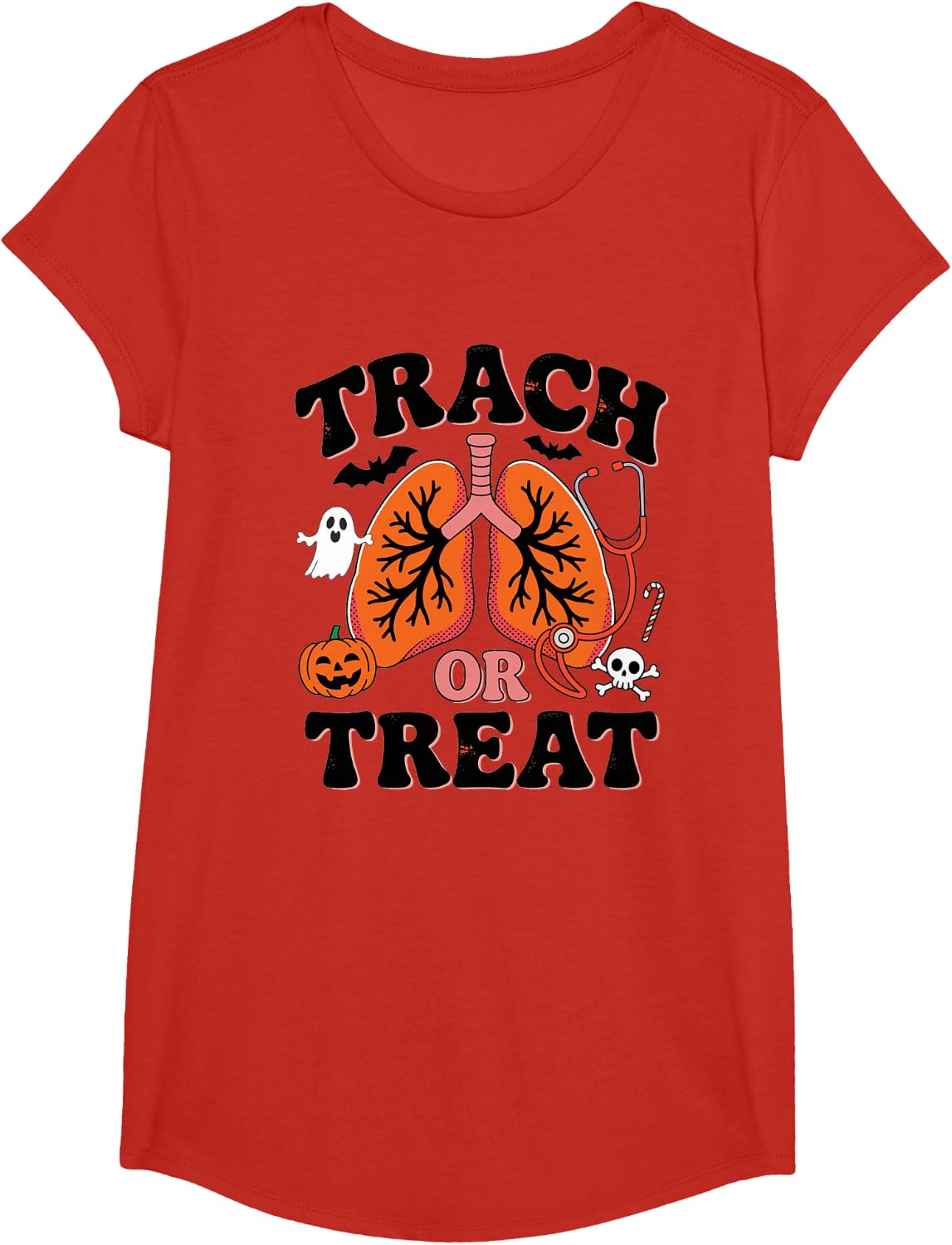Respiratory Therapist Halloween Trach Or Treat RT PICU Fall T-Shirt - Girls Red