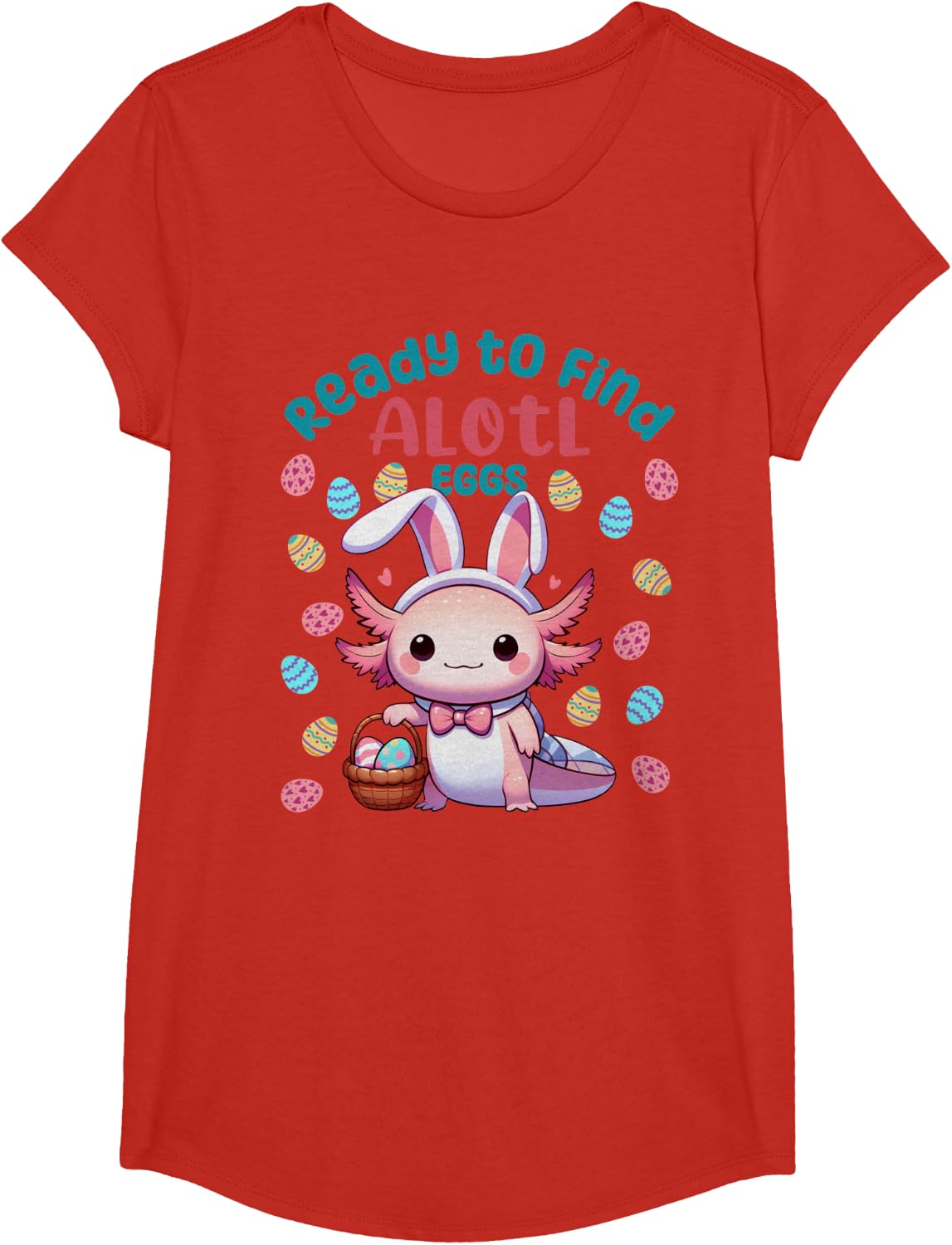 Ready to Find Alotl Eggs Cute Easter Axolotl Kawaii Anime T-Shirt - Girls Red