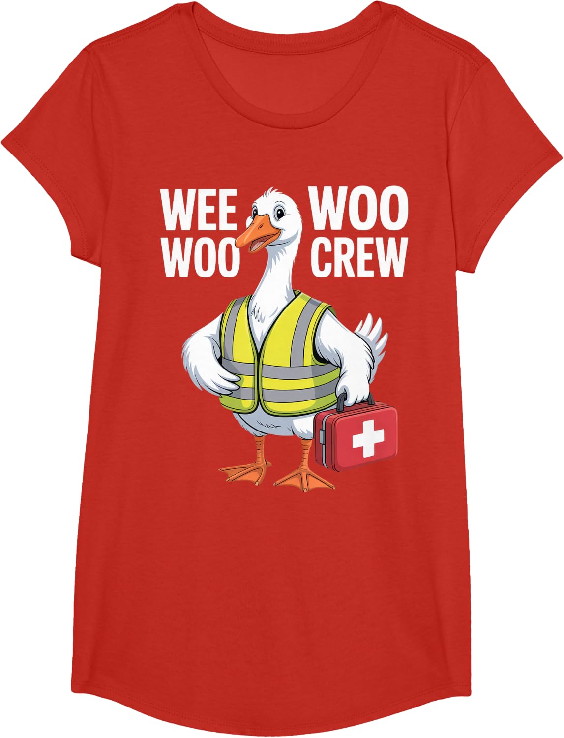 Wee Woo Crew Funny Duck Lovers Quirky Humor Party Vibe T-Shirt - Girls Red