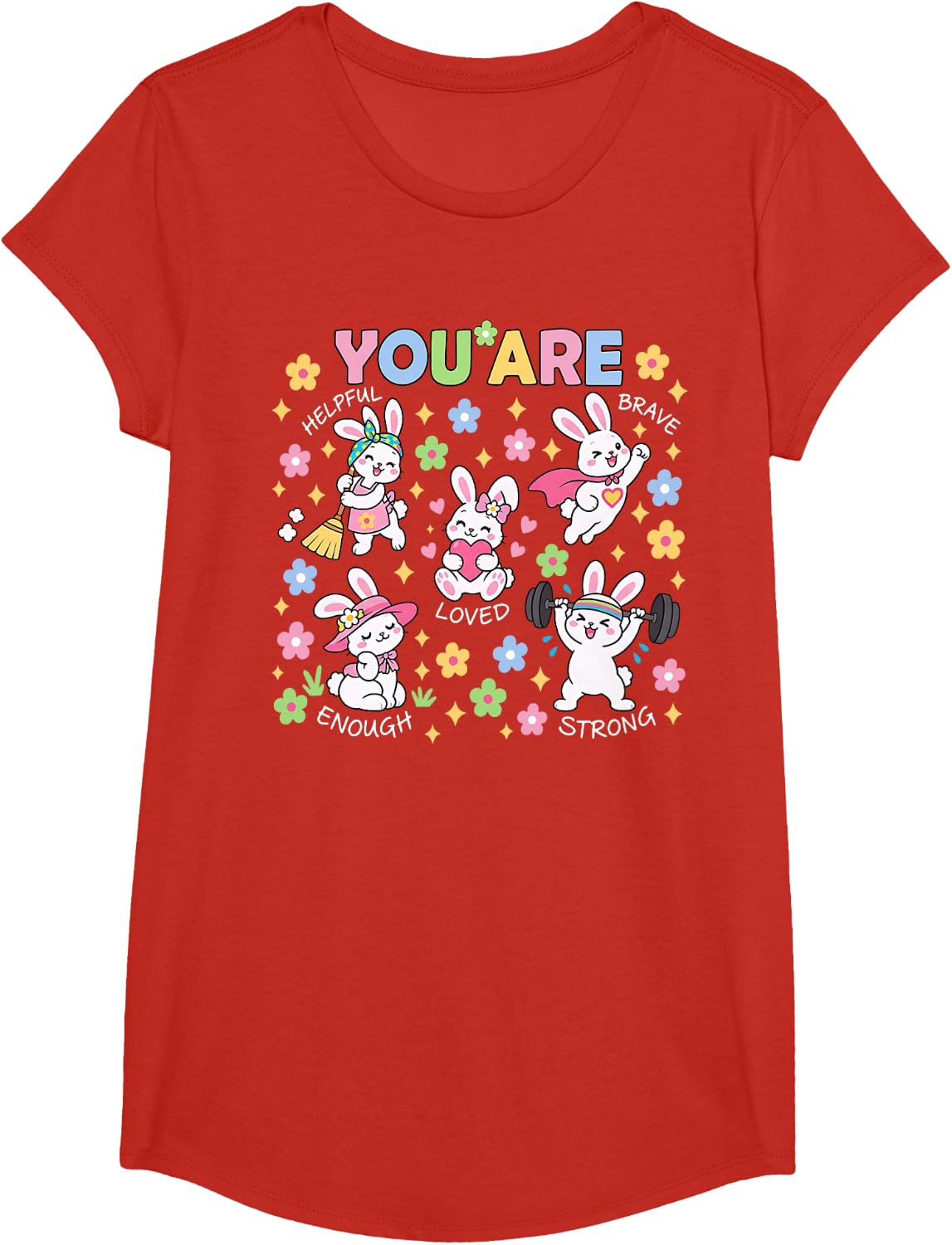 Rabbit You are Affirmations Bunny Mental Health Positive T-Shirt - Girls Red