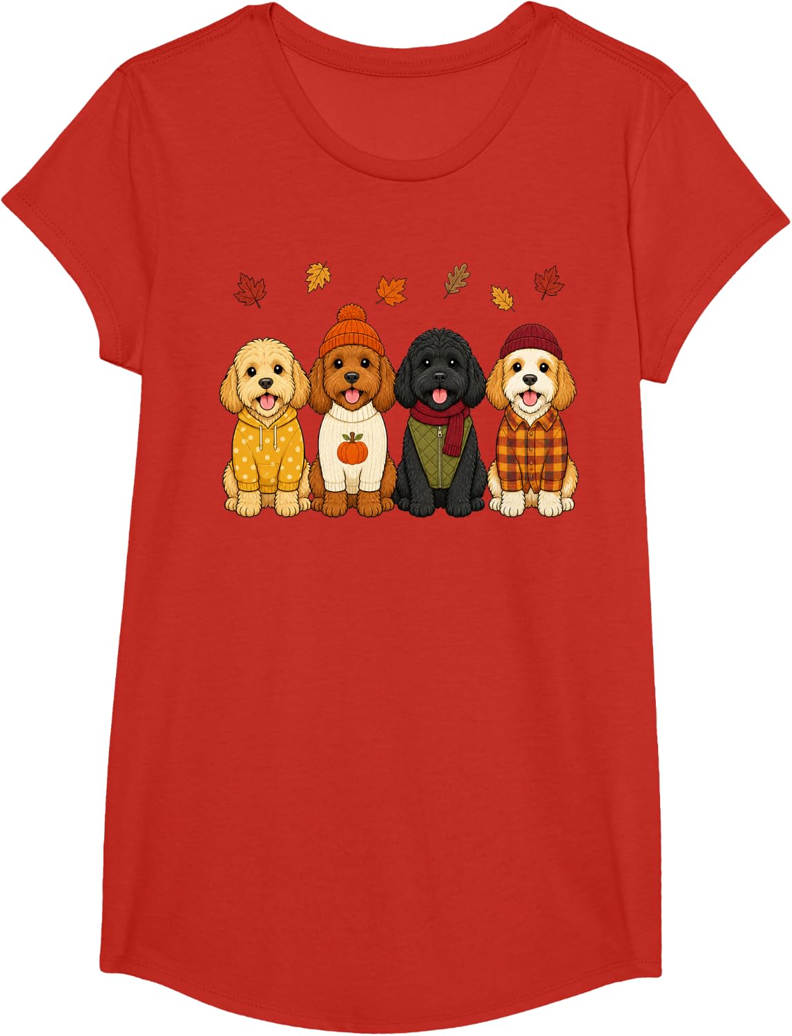 Cockapoo Fall Autumn Season Doodle Dog Pumpkin T-Shirt - Girls Red