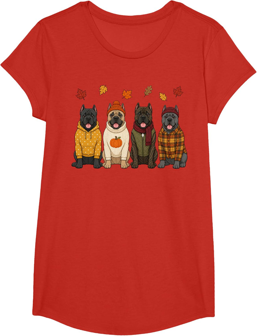 Cane Corso Fall Autumn Season Pumpkin Dog T-Shirt - Girls Red