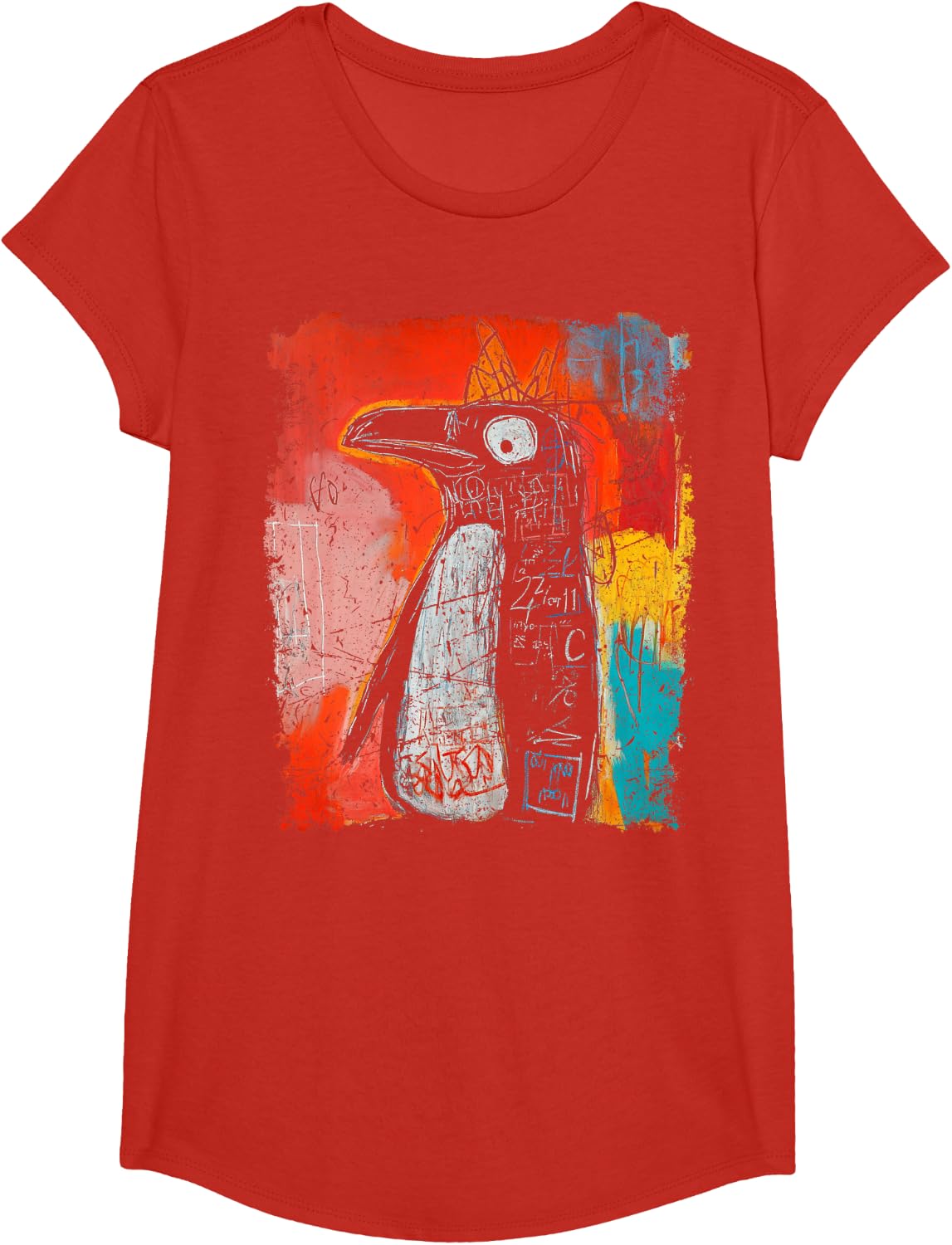 Pop Art Style Penguin 90s Graffiti T-Shirt - Girls Red