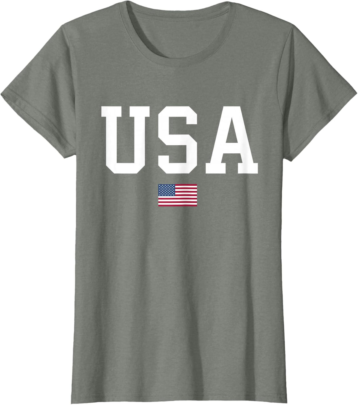 USA Women Men Kids American Flag Patriotic 4th of July T-Shirt - Olive Heather