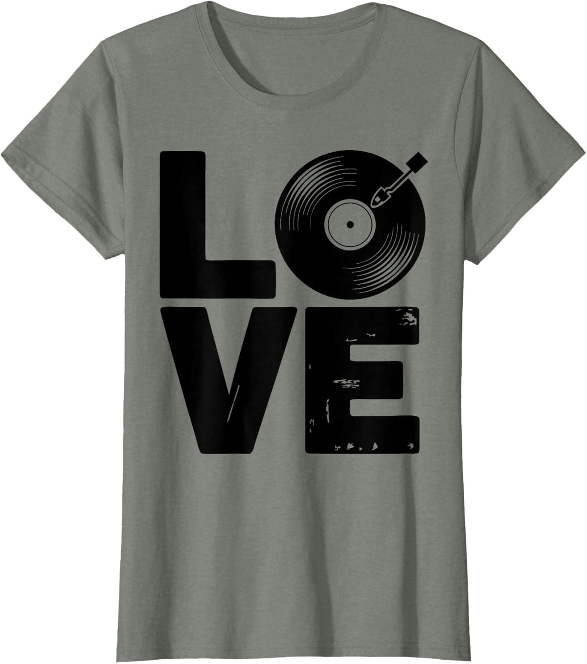 Vinyl Lover Record Collector Turntable Music T-Shirt - Olive Heather