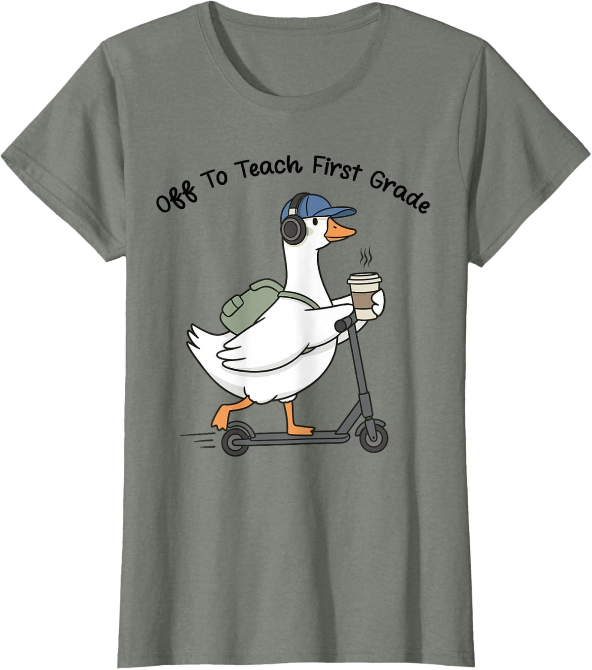 Off to Teach First Grade Teacher Goose Funny Back to School T-Shirt - Olive Heather