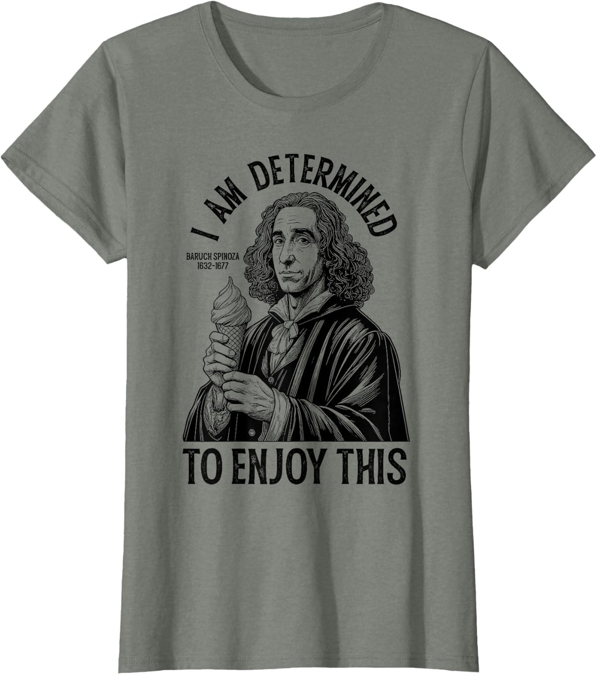 Funny Philosophy Spinoza Determinism Ice Cream Philosopher T-Shirt - Olive Heather
