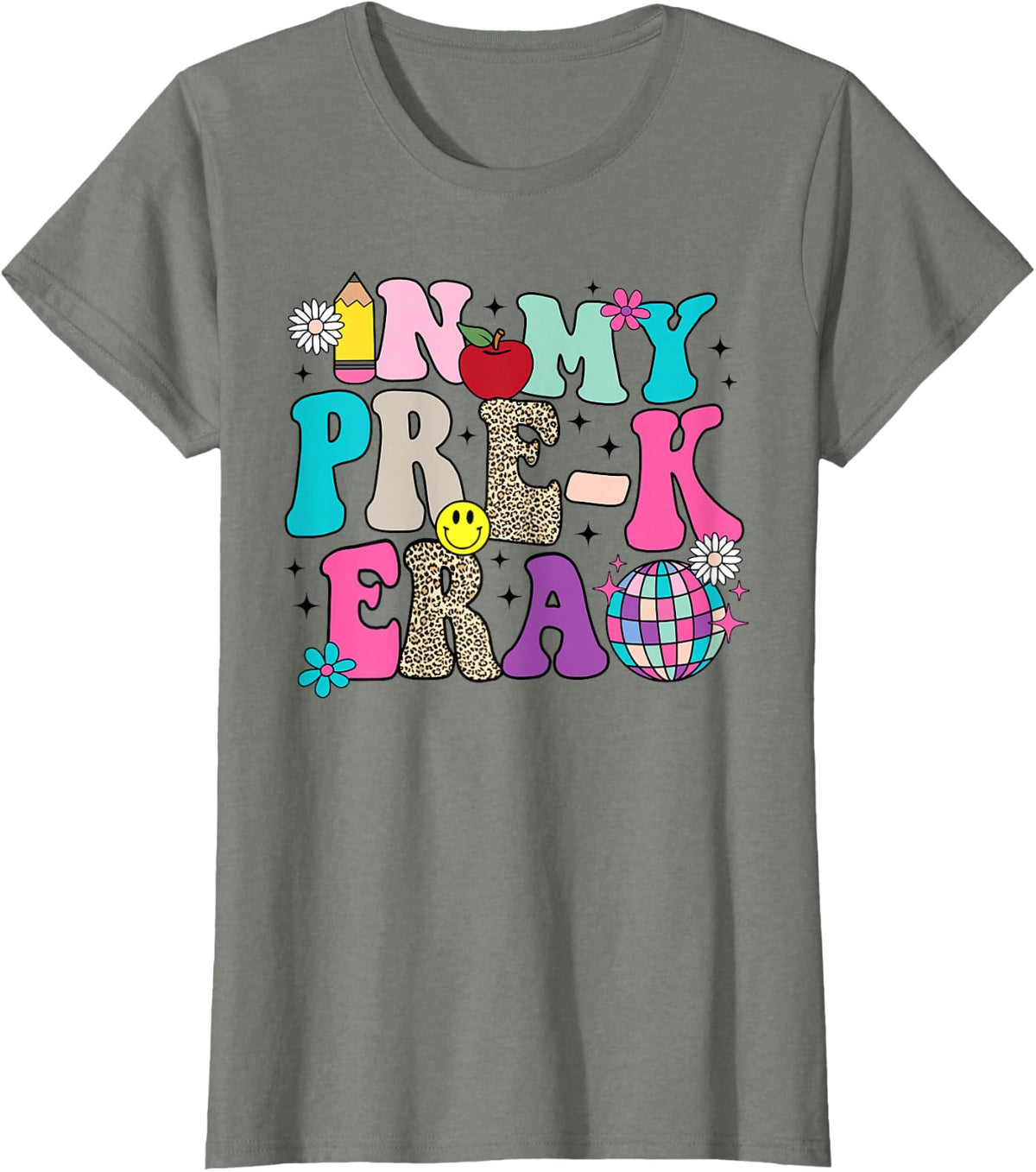in My Pre-K Era Back to School Retro Groovy Preschool T-Shirt - Olive Heather