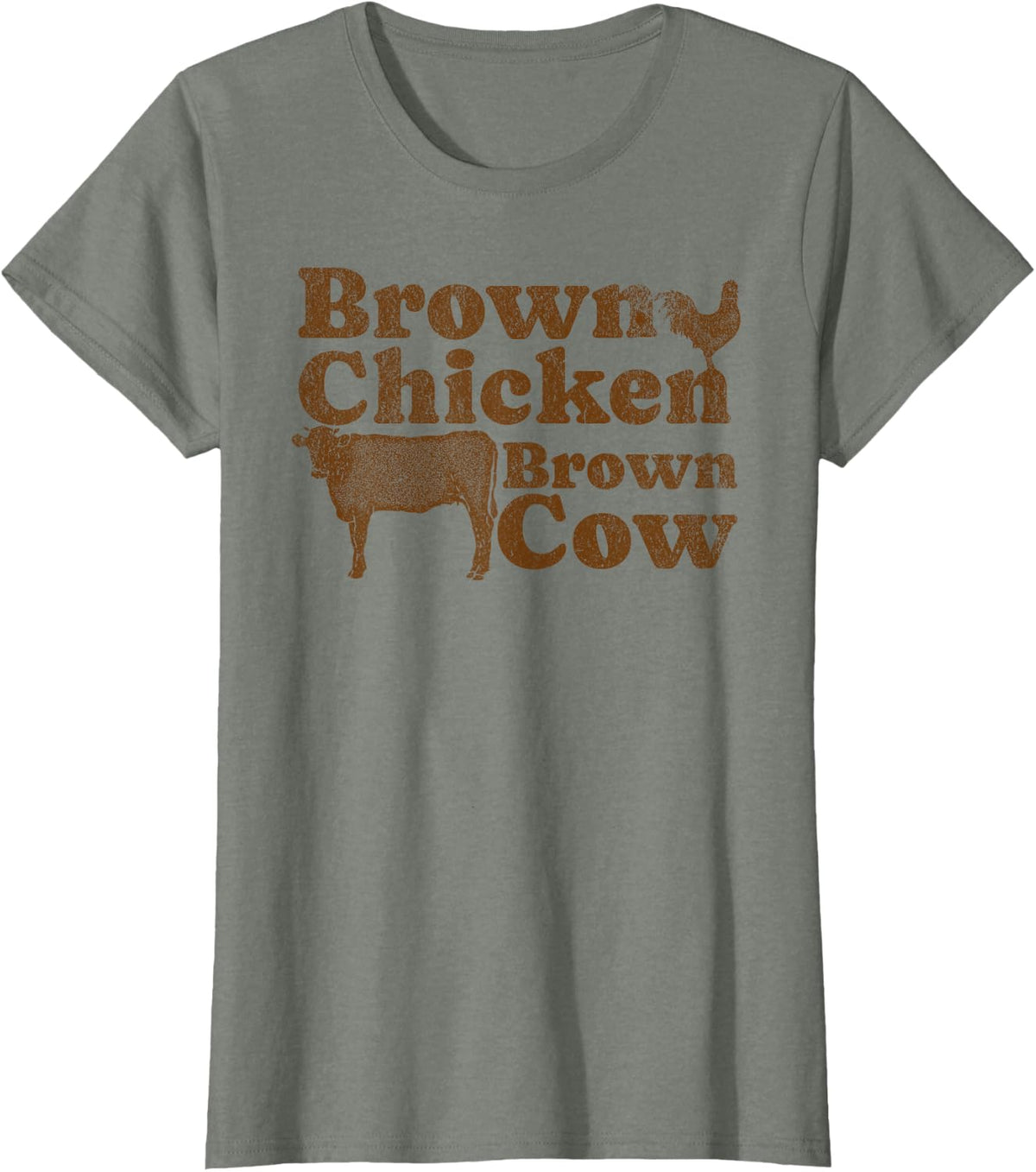 Brown Chicken Brown Cow 1970s Music Bow Chicka Wow Wow Joke T-Shirt - Olive Heather