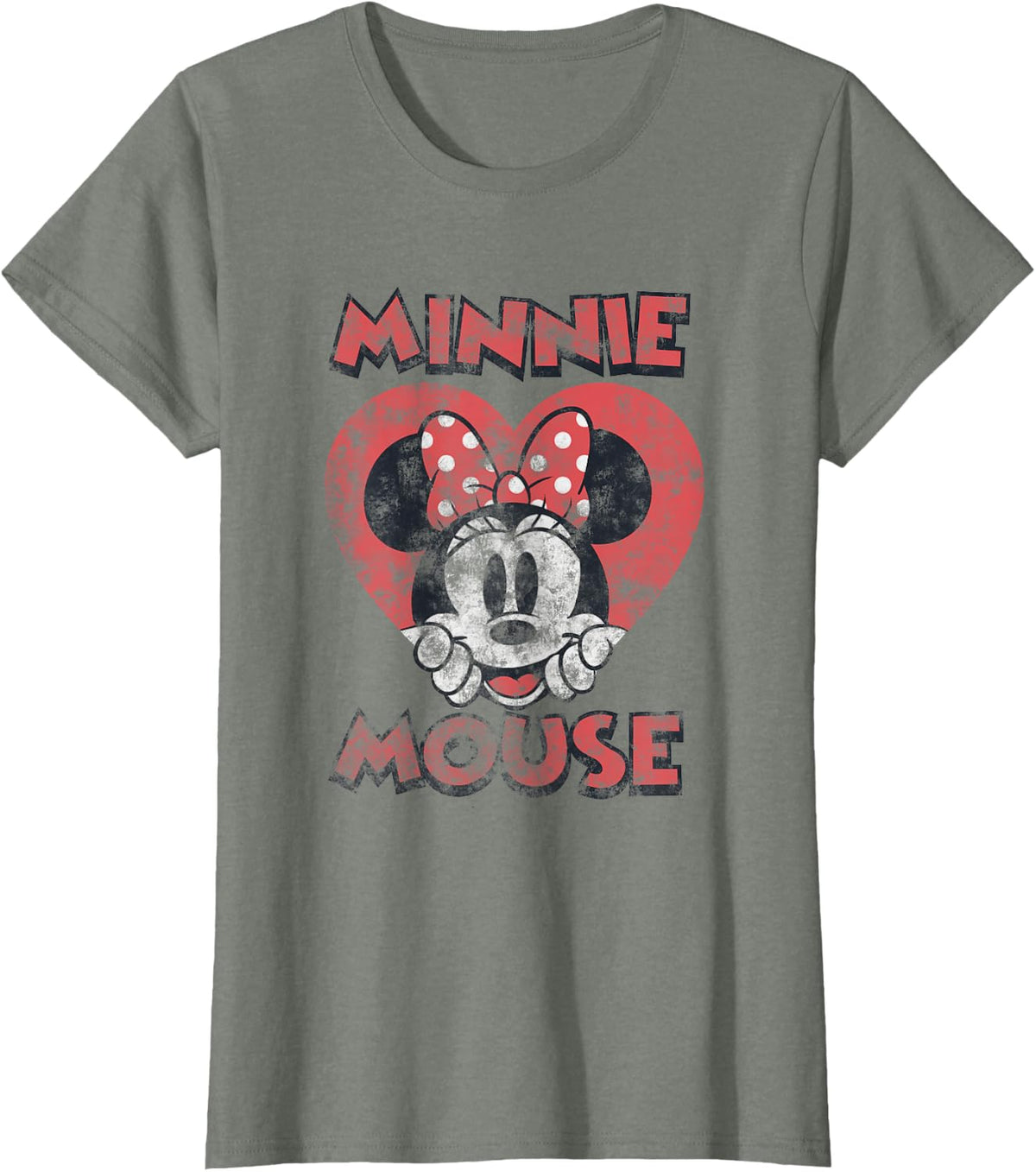 Disney Minnie Mouse Valentine's Day Distressed Heart Pose T-Shirt - Olive Heather