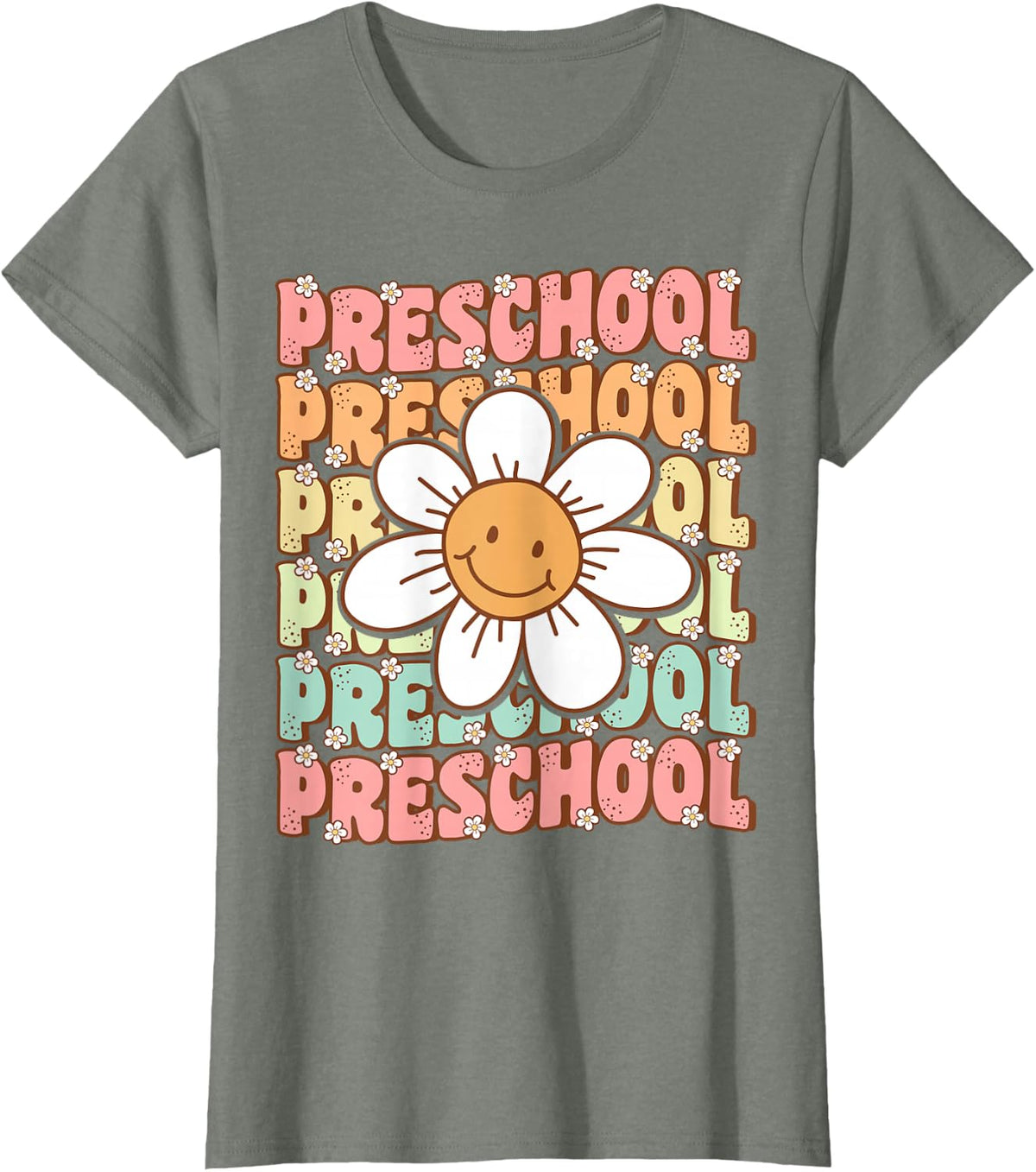 Groovy Preschool Cute Back to School First Day of Pre K T-Shirt - Olive Heather