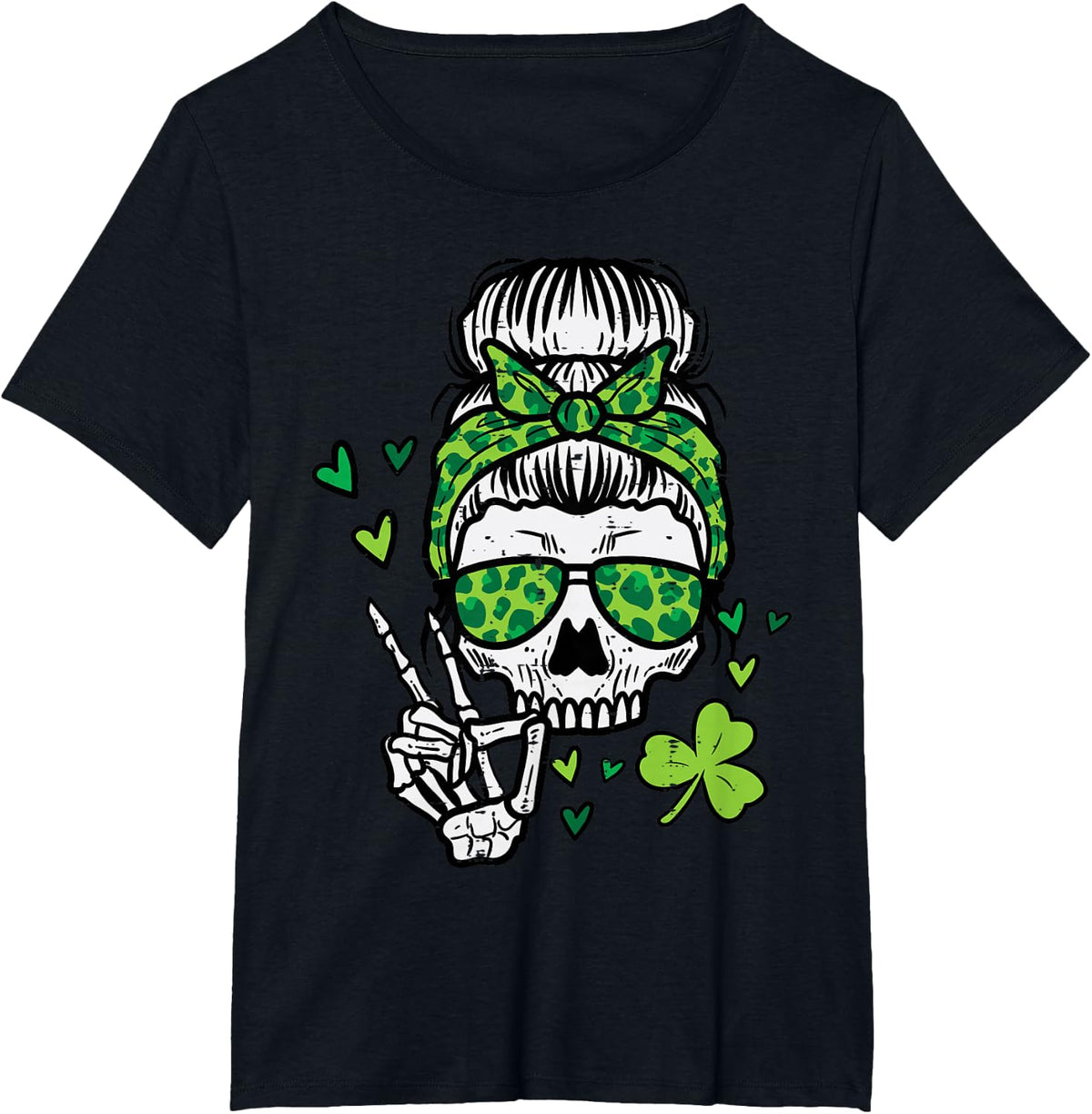 St Patricks Day Skull Messy Bun Saint Pattys Paddys Women T-Shirt - Black