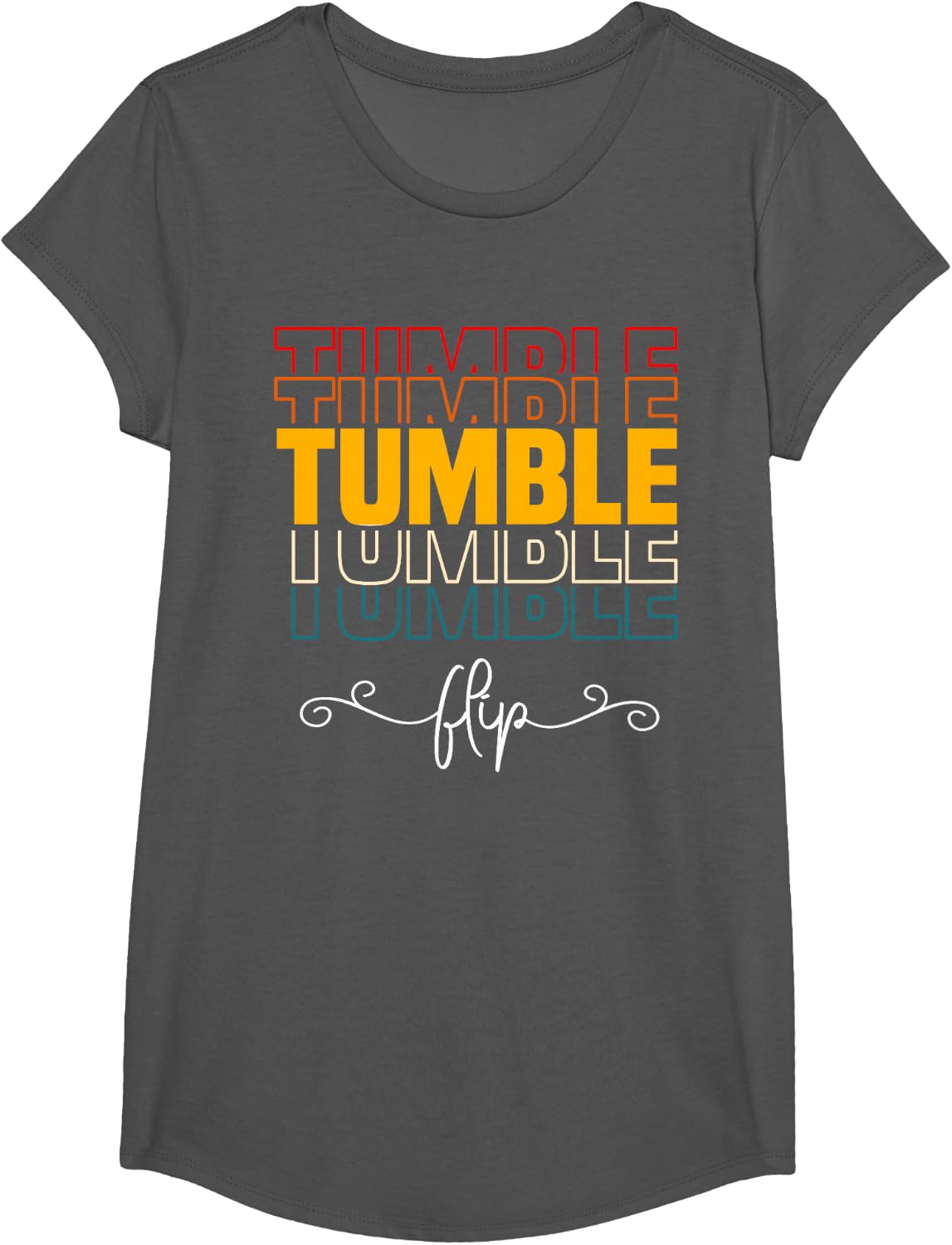 Tumble Tumbling Athlete Acrobats Gymnastics T-Shirt - Girls Asphalt Grey