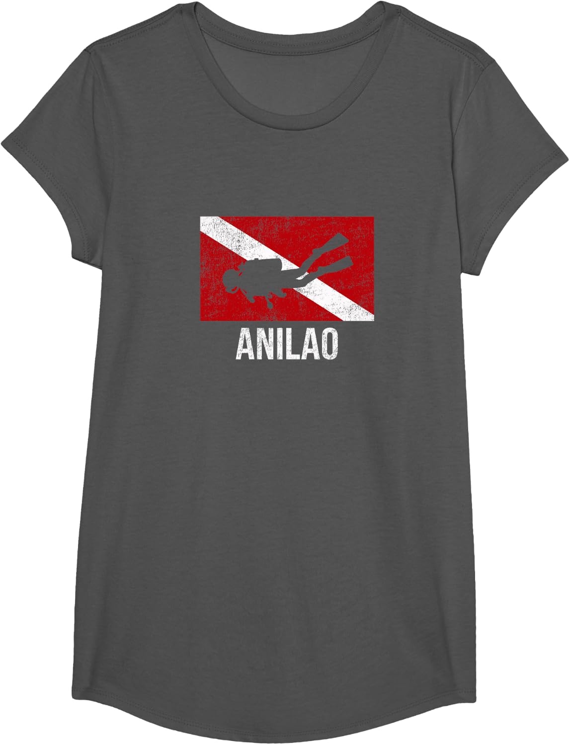 Anilao Scuba Diving Diver Down Dive Flag Gift T-Shirt - Girls Asphalt Grey