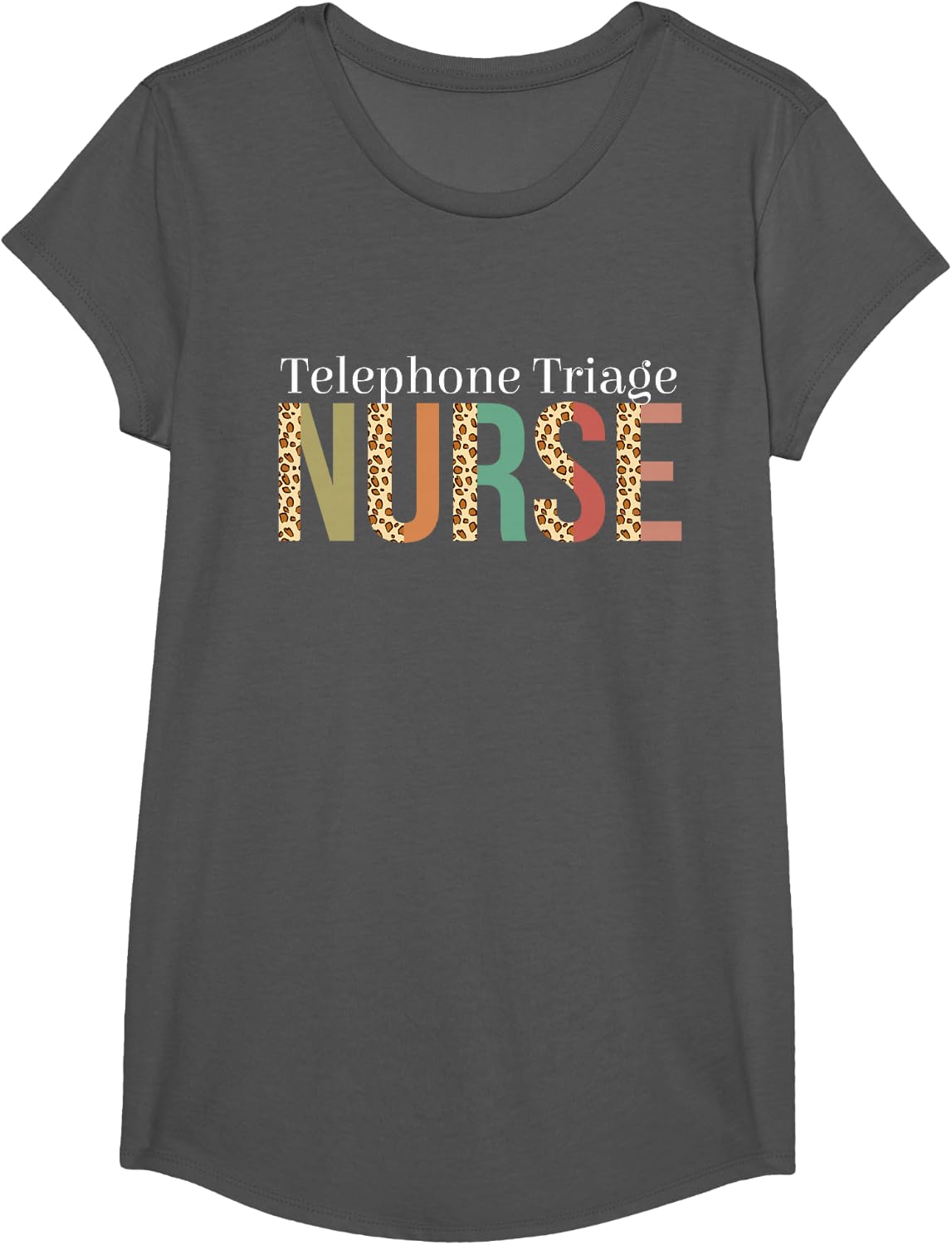 Leopard Telephone Triage Nurse Gifts Womens Nursing Apparel T-Shirt - Girls Asphalt Grey