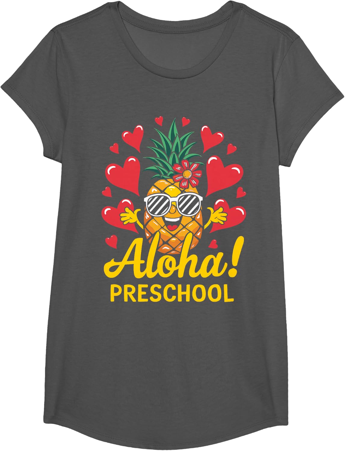 Aloha Preschool Teacher Pineapple T-Shirt - Girls Asphalt Grey