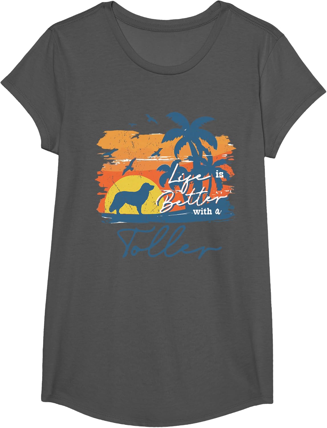 Nova Scotia Duck Tolling Retriever Great Life is Better Vin T-Shirt - Girls Asphalt Grey