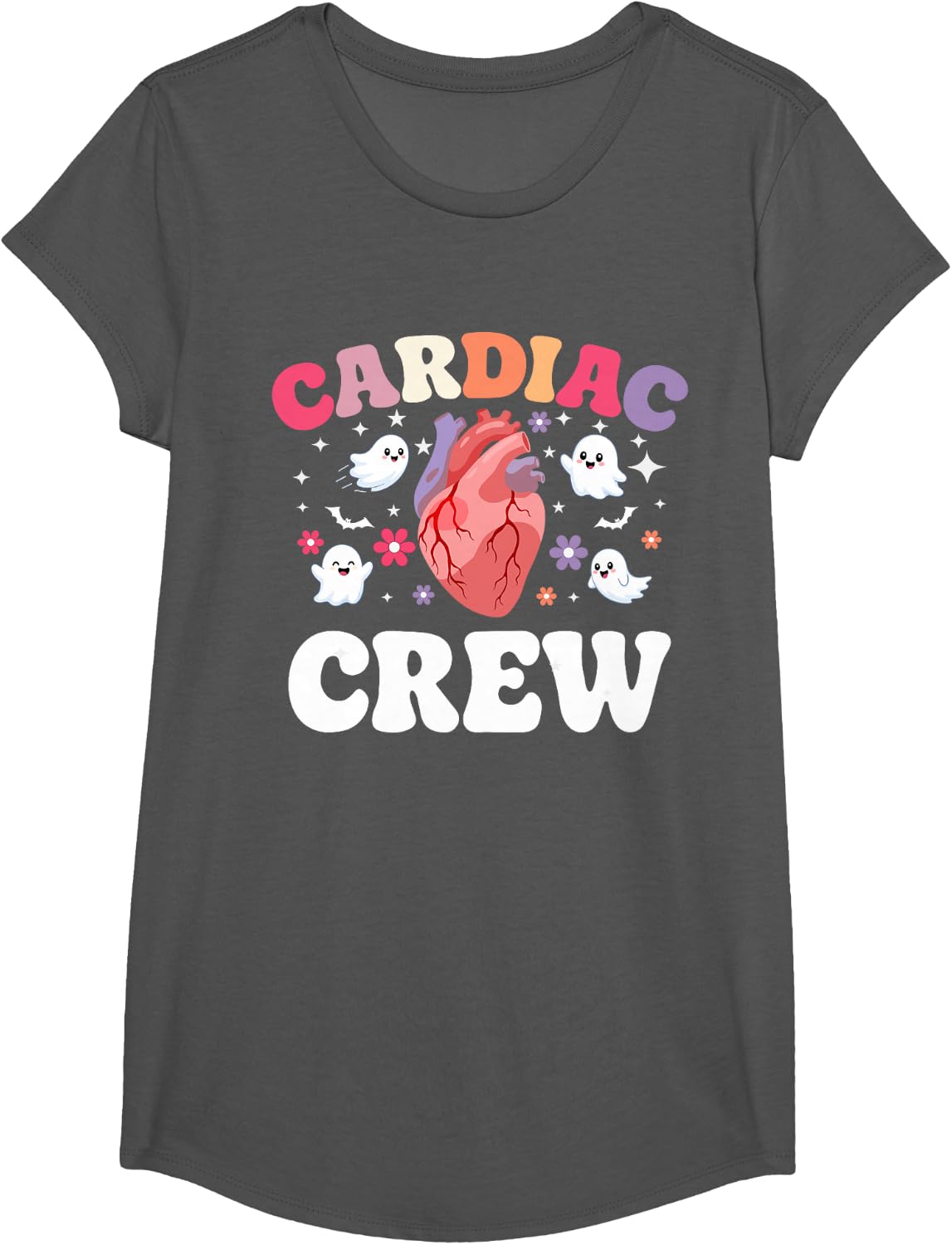 Halloween Cardiac Nurse tee Anatomical Heart Ghosts T-Shirt - Girls Asphalt Grey