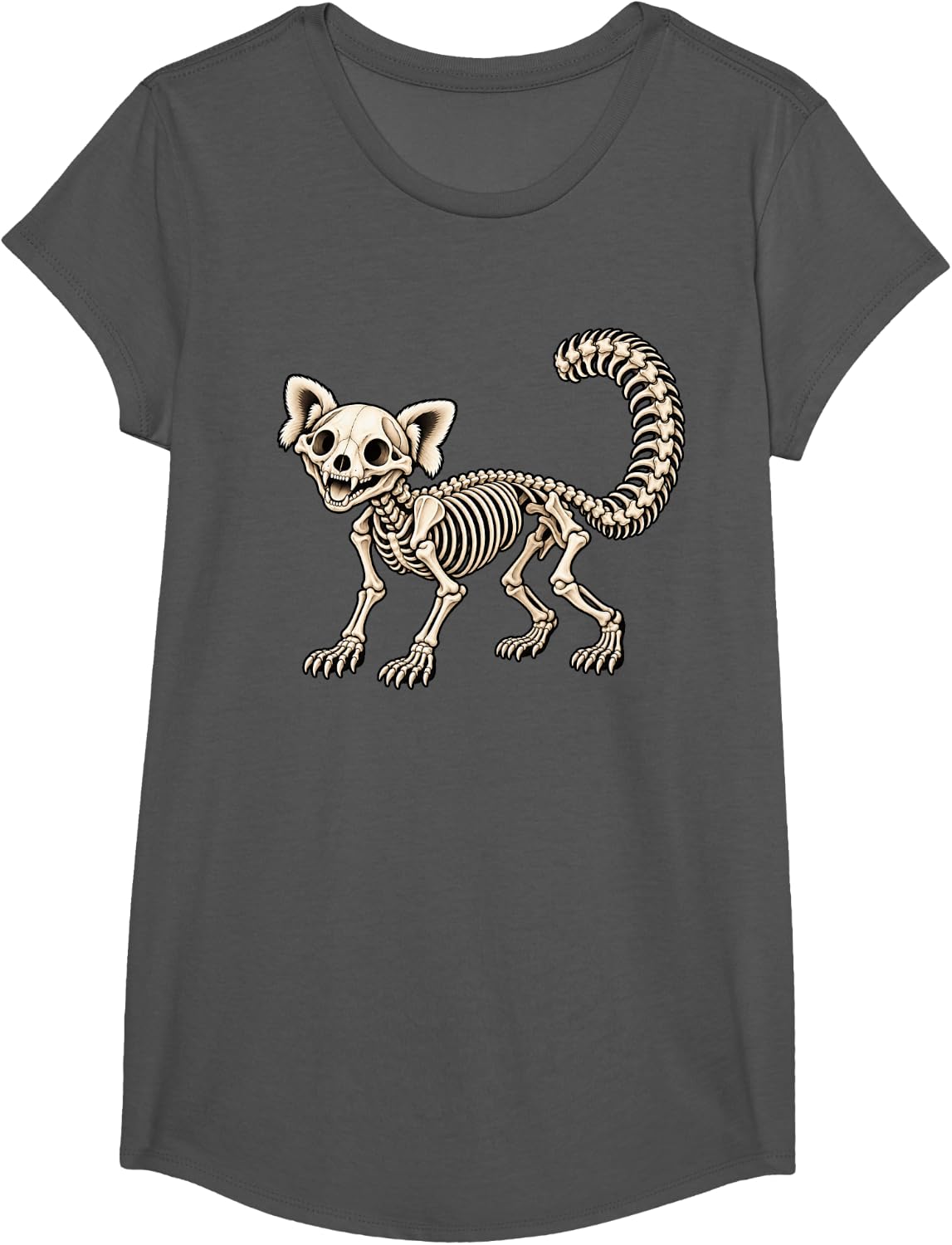 Red Panda Skeleton Halloween T-Shirt - Girls Asphalt Grey
