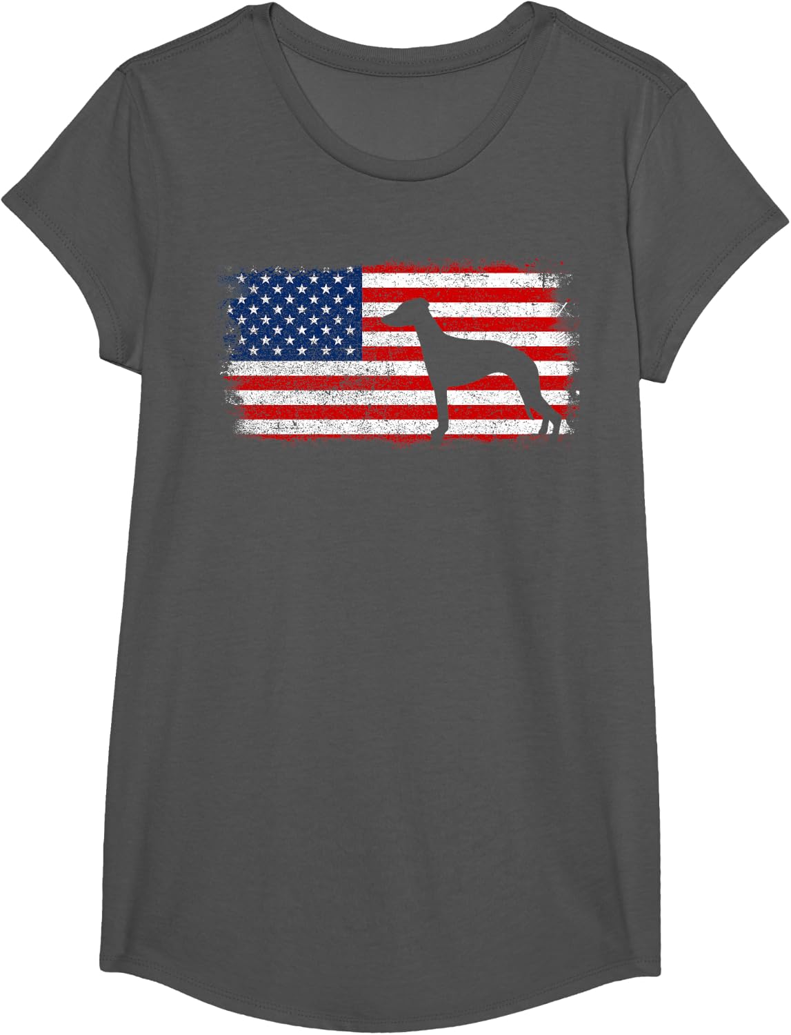 Patriotic WHIPPET T-Shirt, American Flag Vintage T-Shirt T-Shirt - Girls Asphalt Grey
