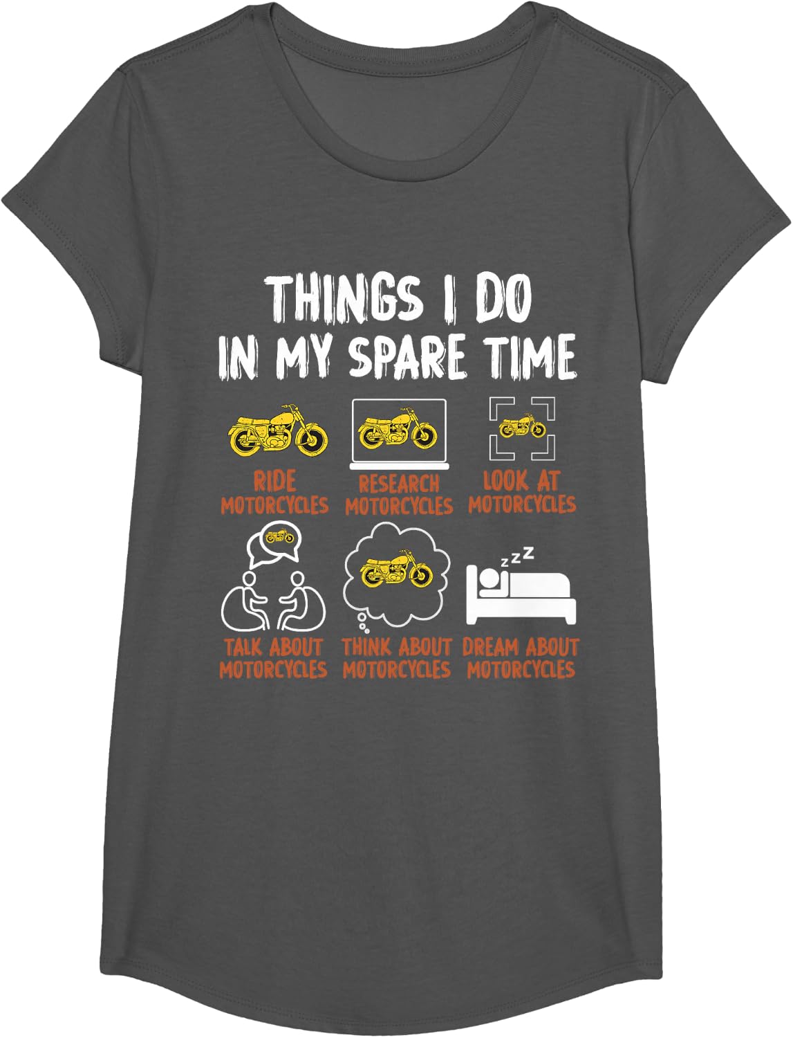 Things I Do In My Spare Time Motorcycle - Biker Rider Riding T-Shirt - Girls Asphalt Grey