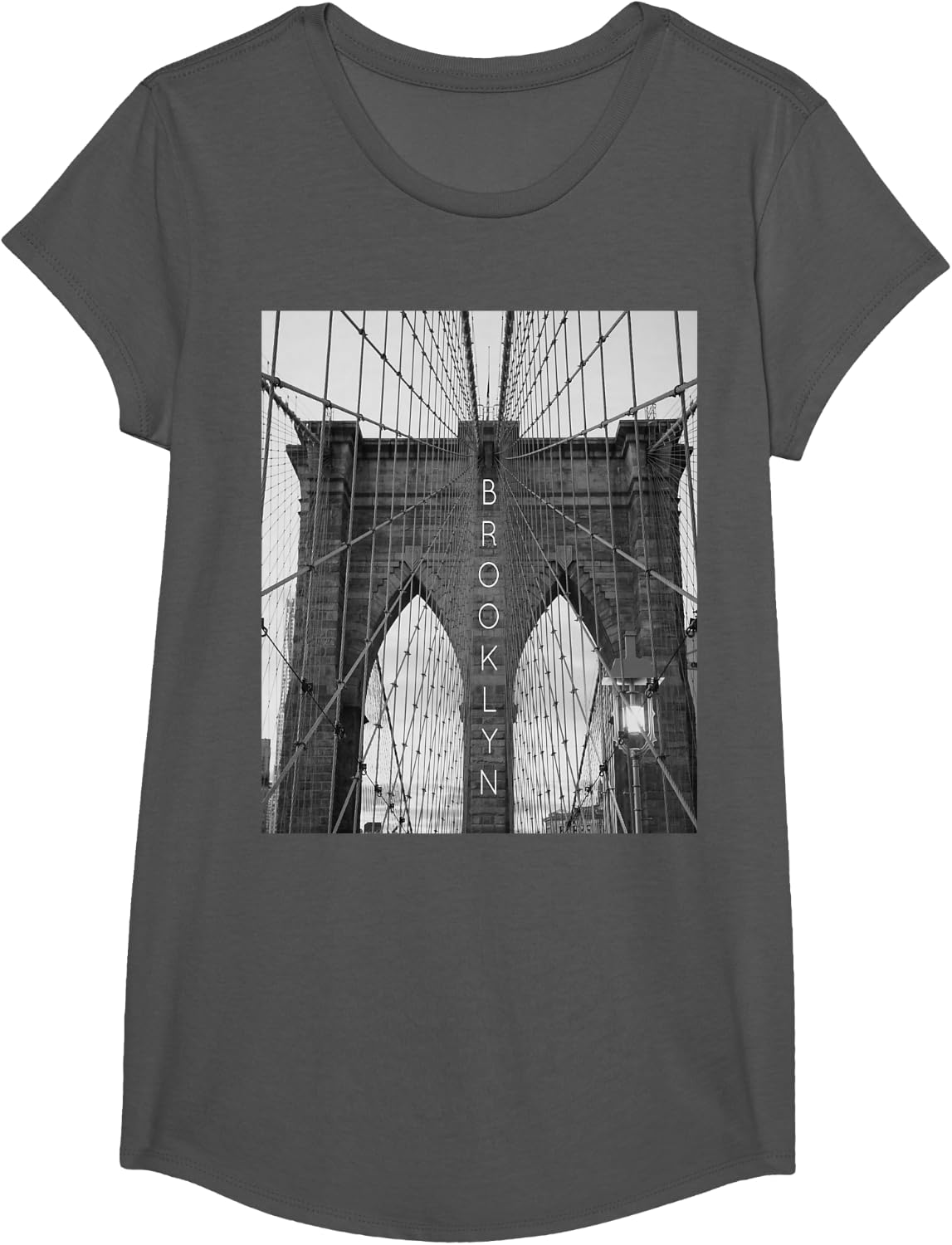 New York City Brooklyn Bridge T-Shirt Small - Girls Asphalt Grey