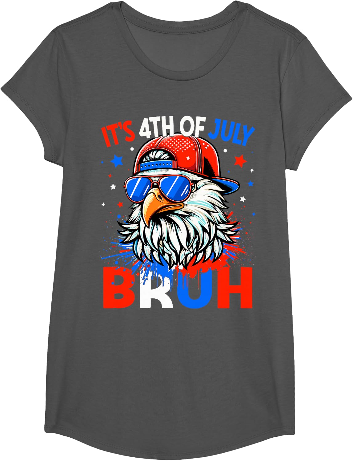 American Flag Bald Eagle Patriotic Eagle Bruh 4th Of July T-Shirt - Girls Asphalt Grey