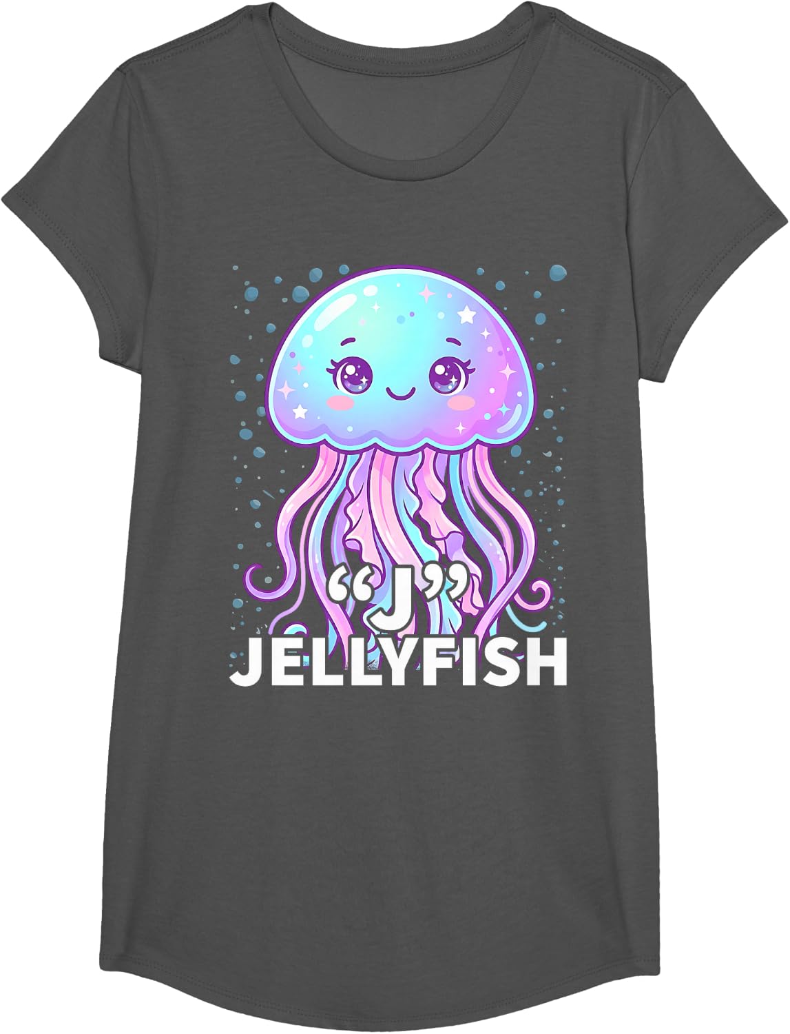 J is for Jellyfish Alphabet Kids T-Shirt - Girls Asphalt Grey