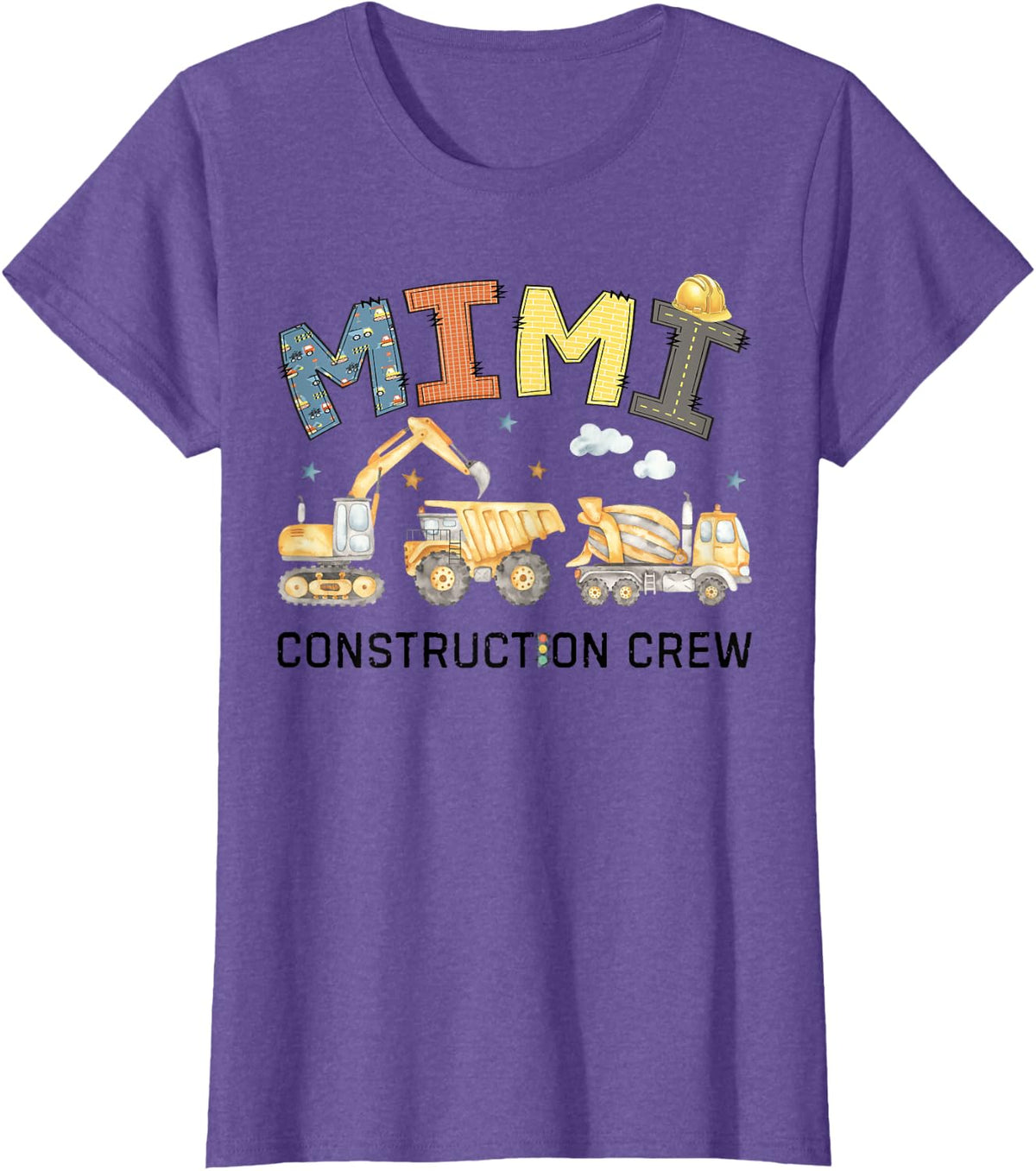 Mimi Construction Crew Excavator Birthday Boy Party T-Shirt - Purple Heather