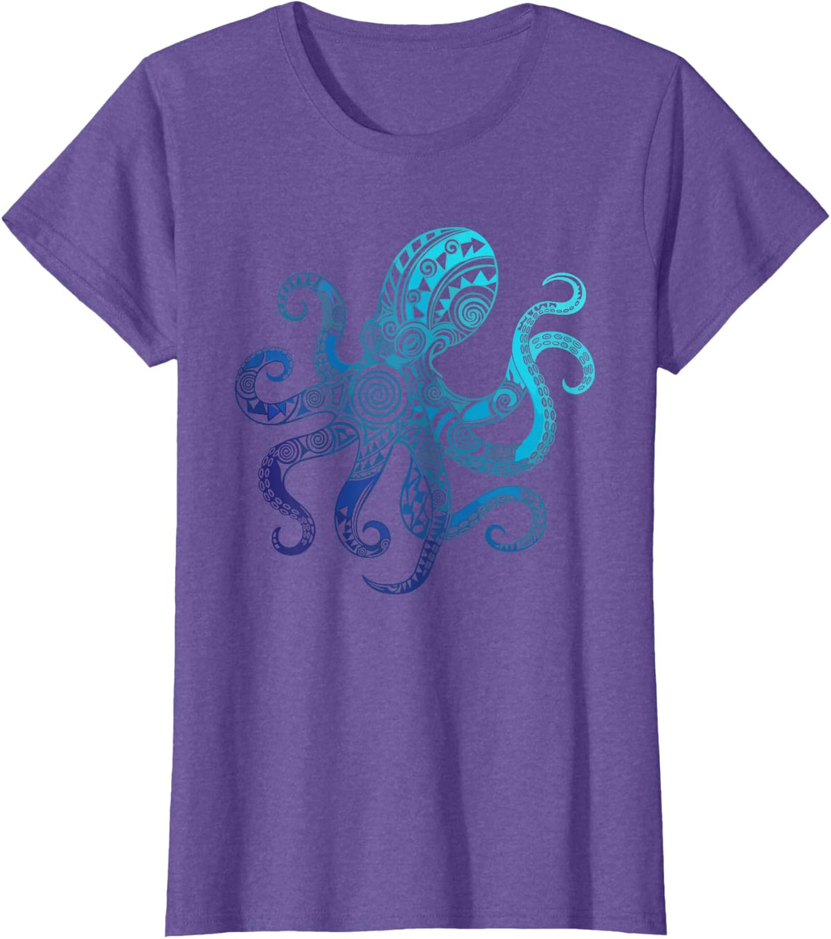 Gradient Octopus Tribal Style Artistic Ocean Pattern T-Shirt - Purple Heather