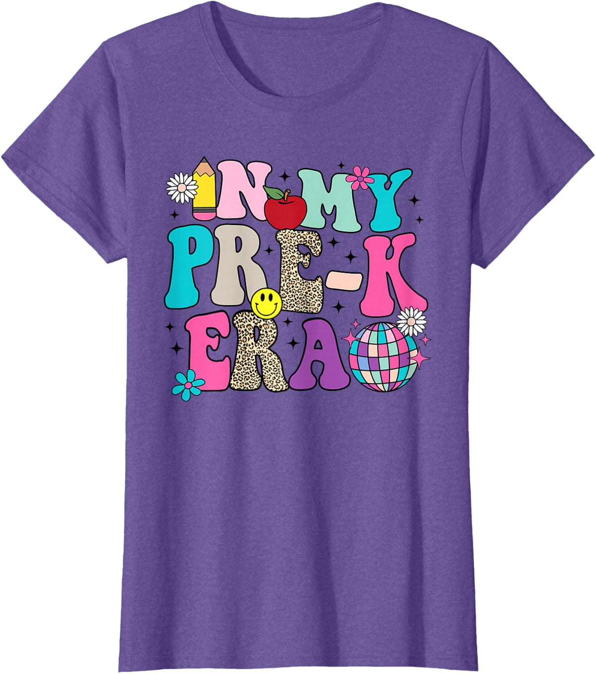 in My Pre-K Era Back to School Retro Groovy Preschool T-Shirt - Purple Heather