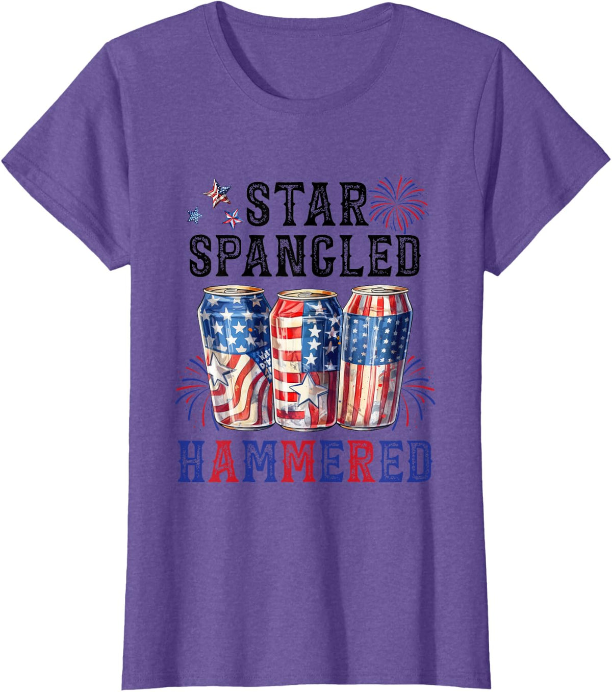 Star Spangled Hammered Beer Lover Funny 4th Of July T-Shirt - Purple Heather