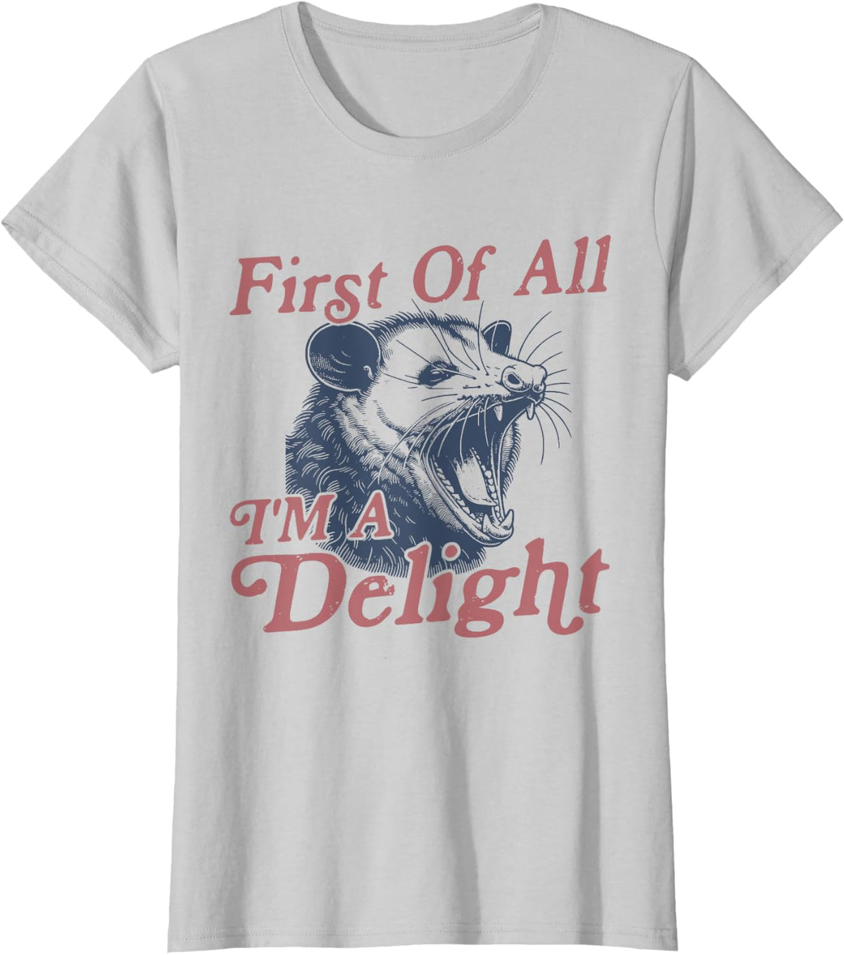 First Of All I'm A Delight Sarcastic Angry Opossum Possum T-Shirt - Silver Grey