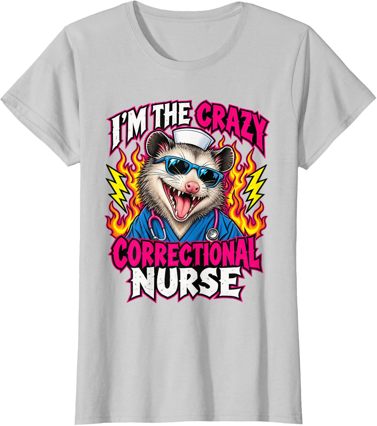 I'm the Crazy Correctional Nurse Funny Opossum T-Shirt - Silver Grey