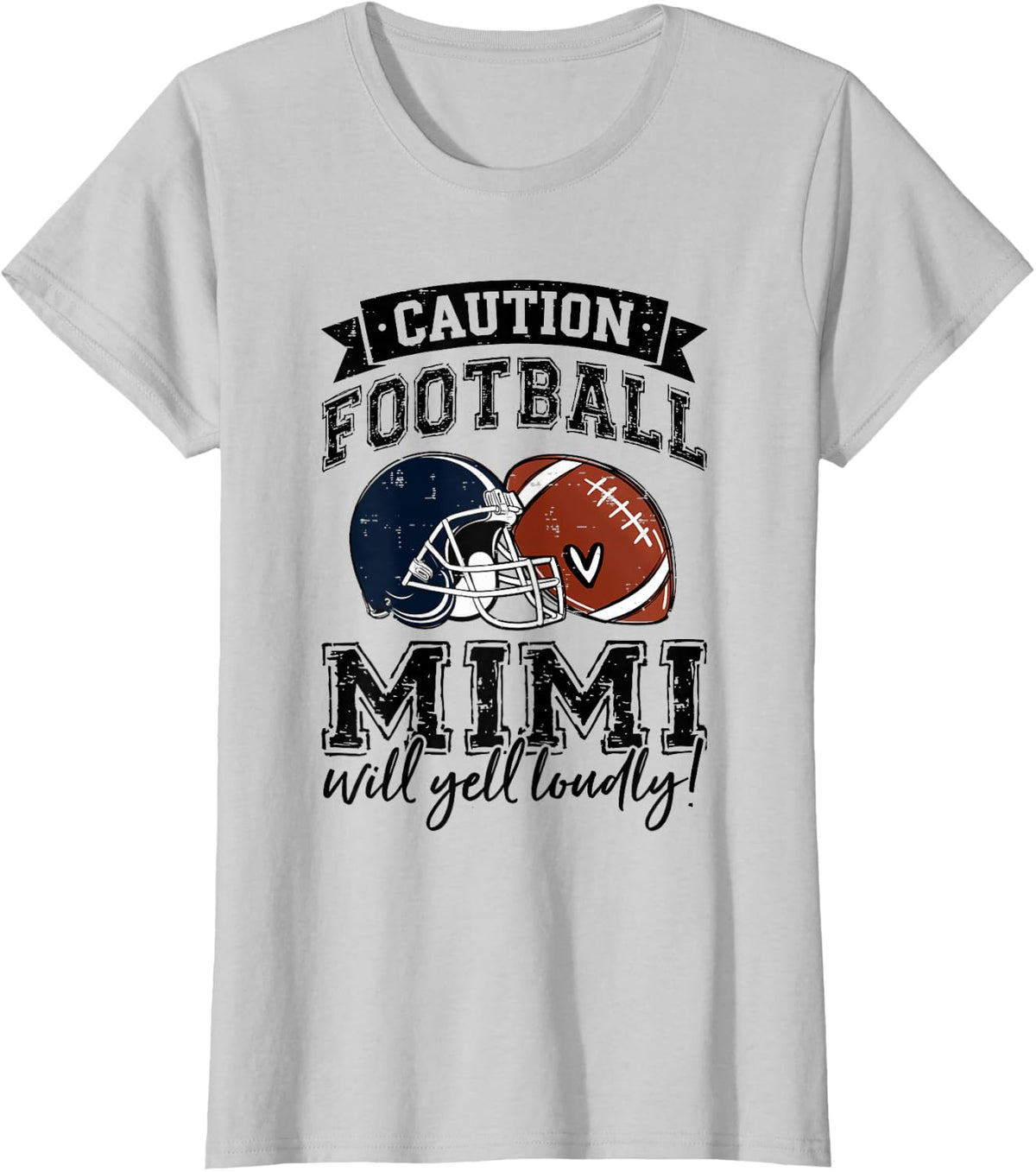 Football Mimi Caution Will Yell Loudly Funny Game Day T-Shirt - Silver Grey