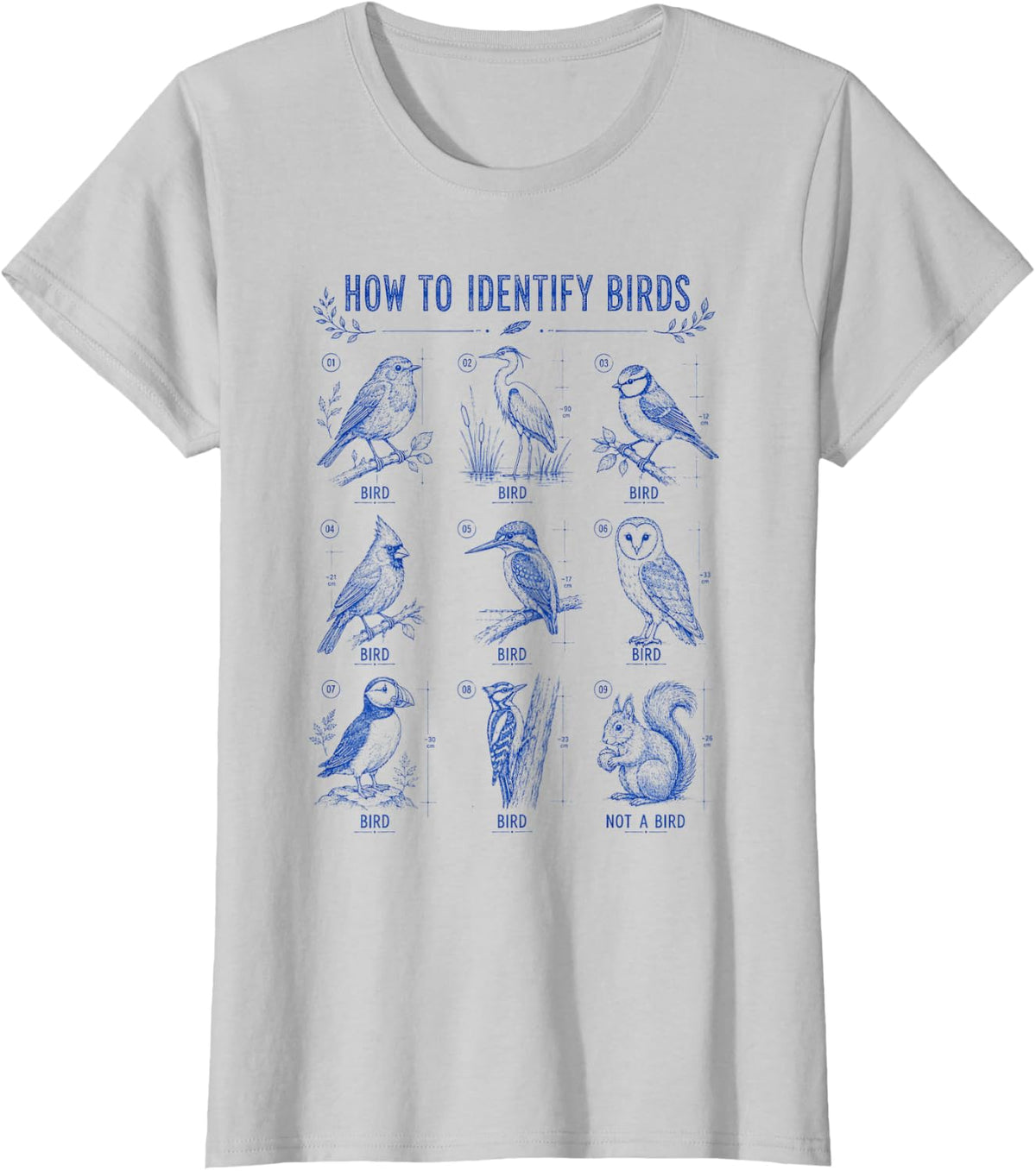 How to Identify Birds Blueprint Birdwatching Nature Humor T-Shirt - Silver Grey