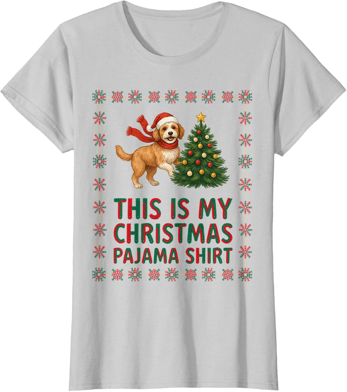 Funny Festive Cavapoo Christmas Tree Scarf Dog Mom Dad Lover T-Shirt - Silver Grey
