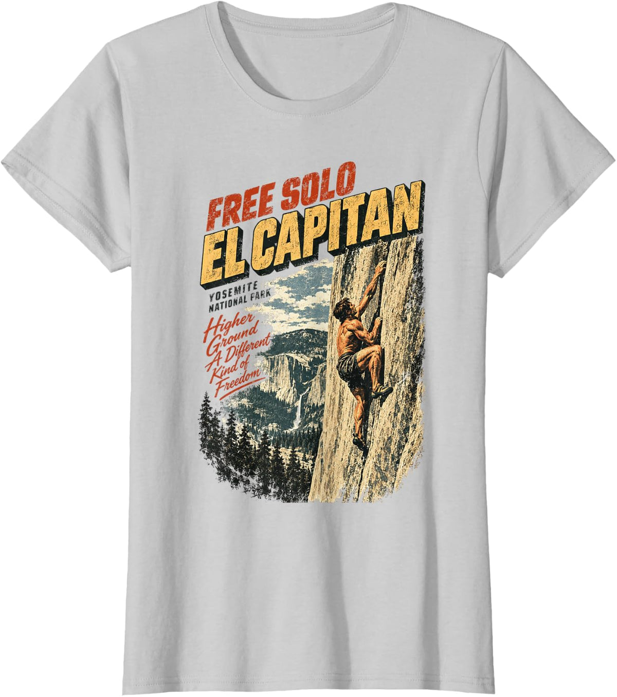 Vintage Free Solo El Capitan Yosemite Rock Climbing T-Shirt - Silver Grey
