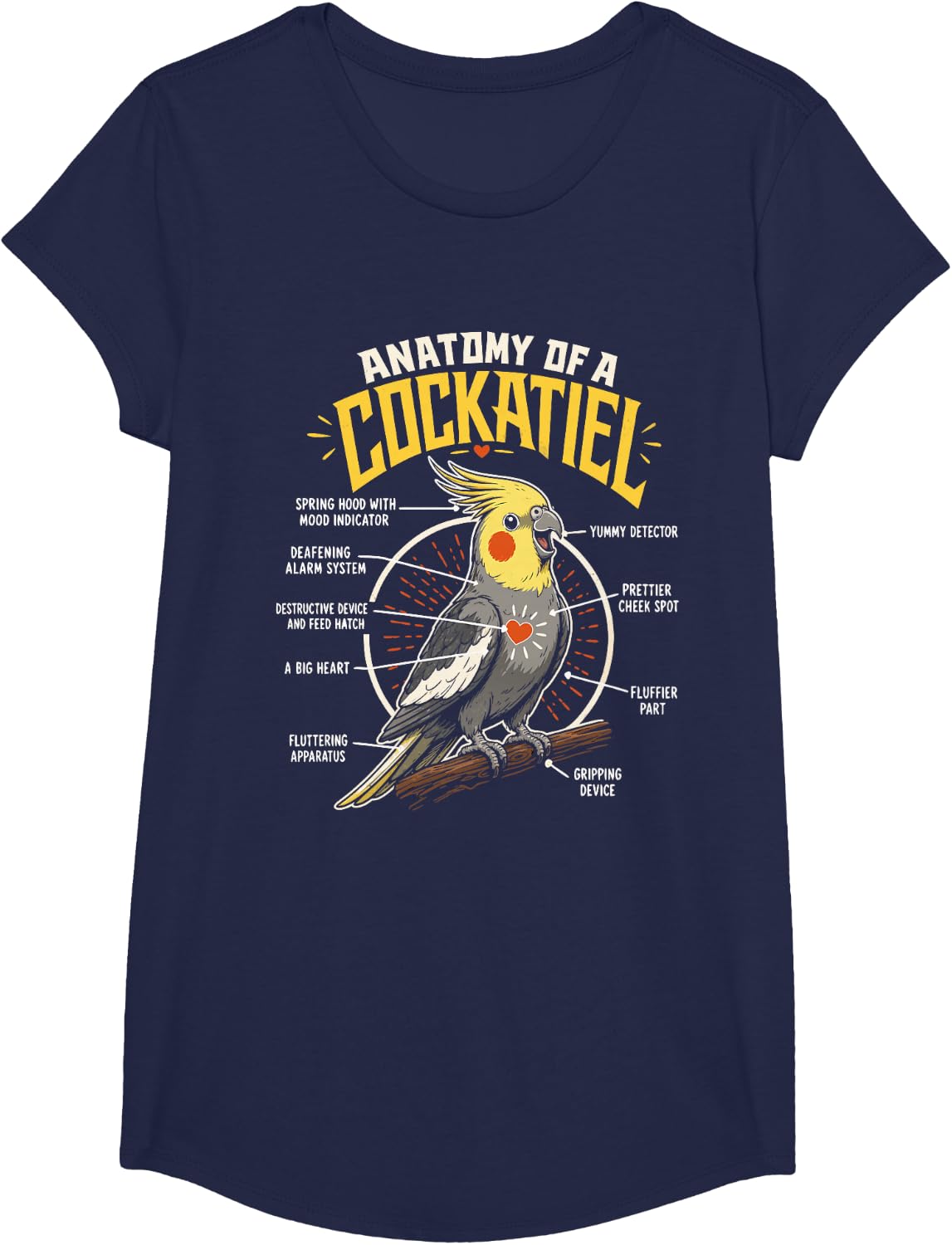 Bird Gift Anatomy of Cockatiel T-Shirt - Girls Navy Blue