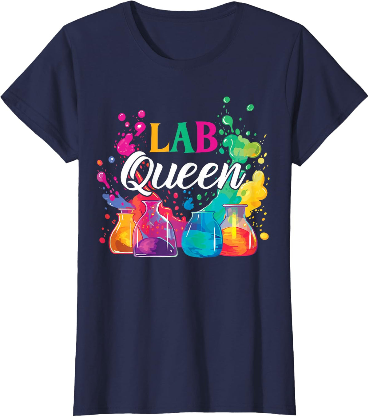 Colorful Lab Queen Science Design T-Shirt - Navy Blue