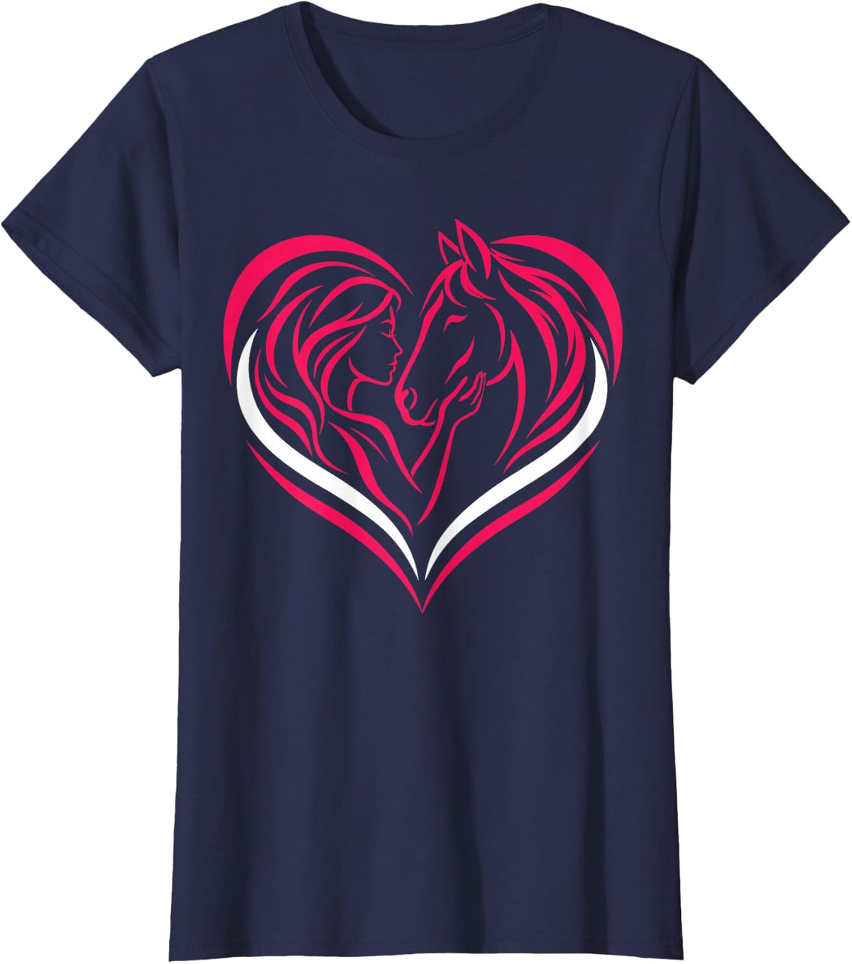 Woman Horse Heart Equestrian Rider T-Shirt - Navy Blue