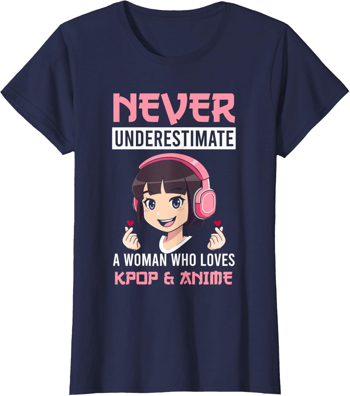 A Woman Who Loves Kpop Anime Merch K-Pop Merchandise Gift T-Shirt - Navy Blue