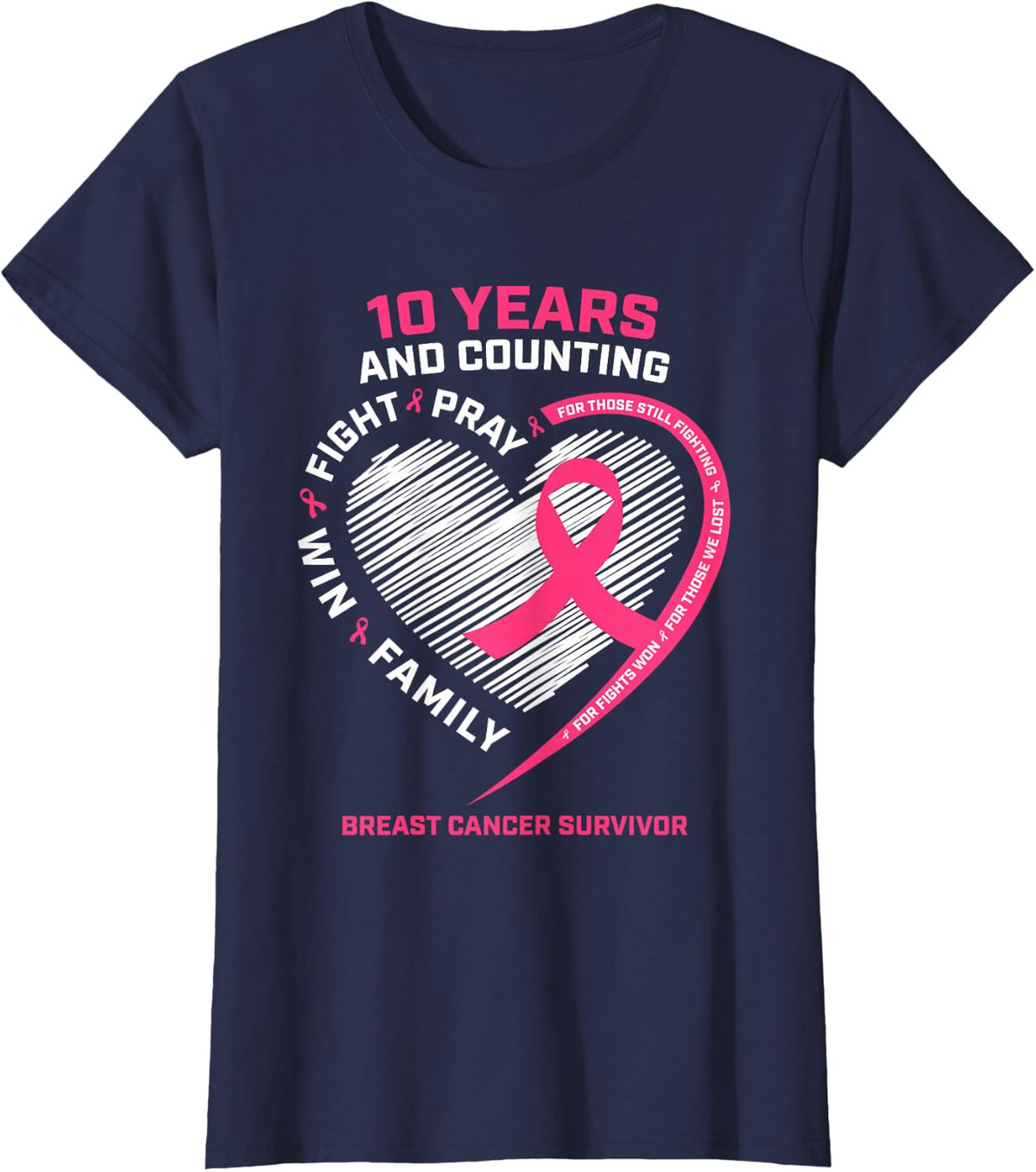 10 Years Cancer Free Gifts 10 Year Breast Cancer Survivor T-Shirt - Navy Blue